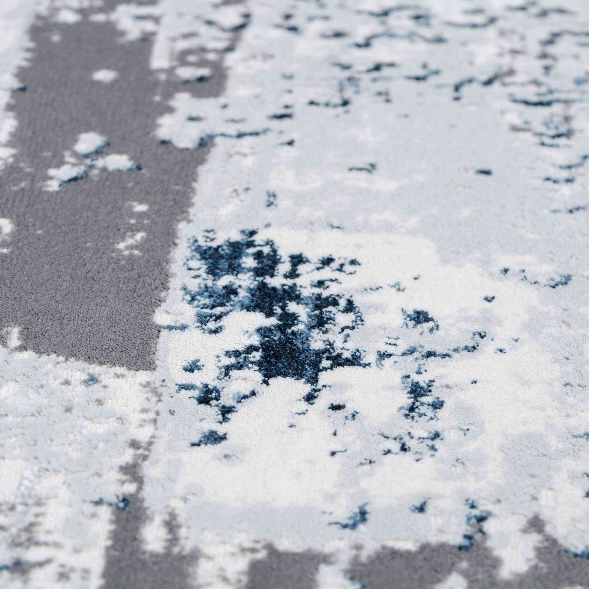 Modern Blue Abstract Distressed Hall Runner Rugs - Image 4