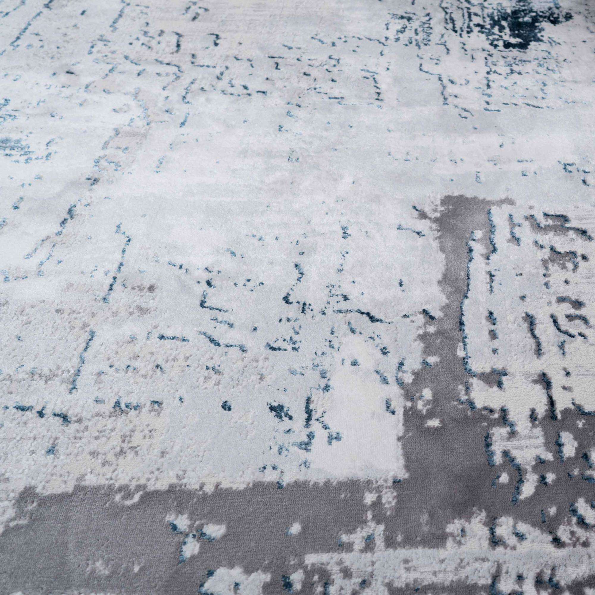 Modern Blue Abstract Distressed Hall Runner Rugs - Image 6