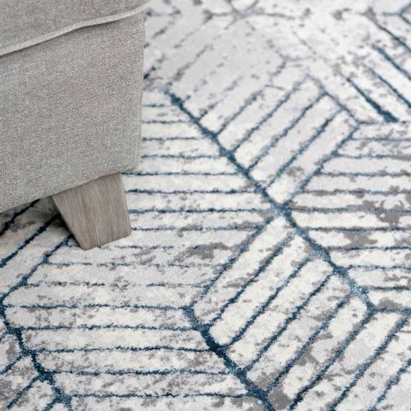 Modern Blue Abstract Geometric Living Room Rugs - Busby - Image 3
