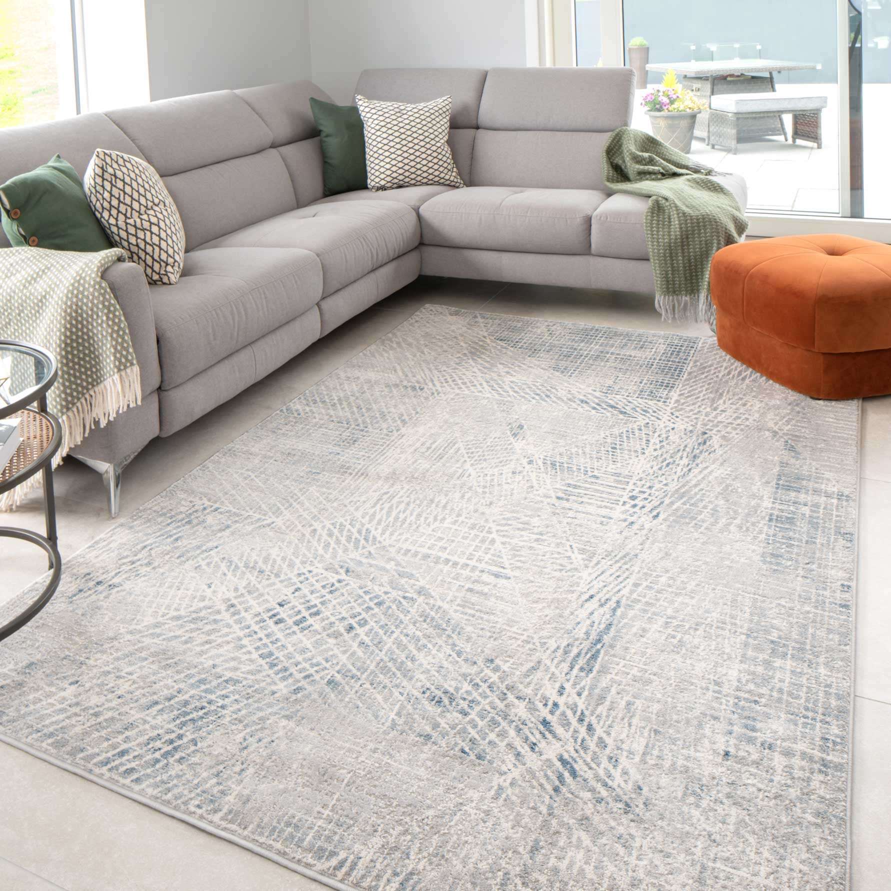 Modern Blue Distressed Abstract Kitchen Runner Rug - Image 5