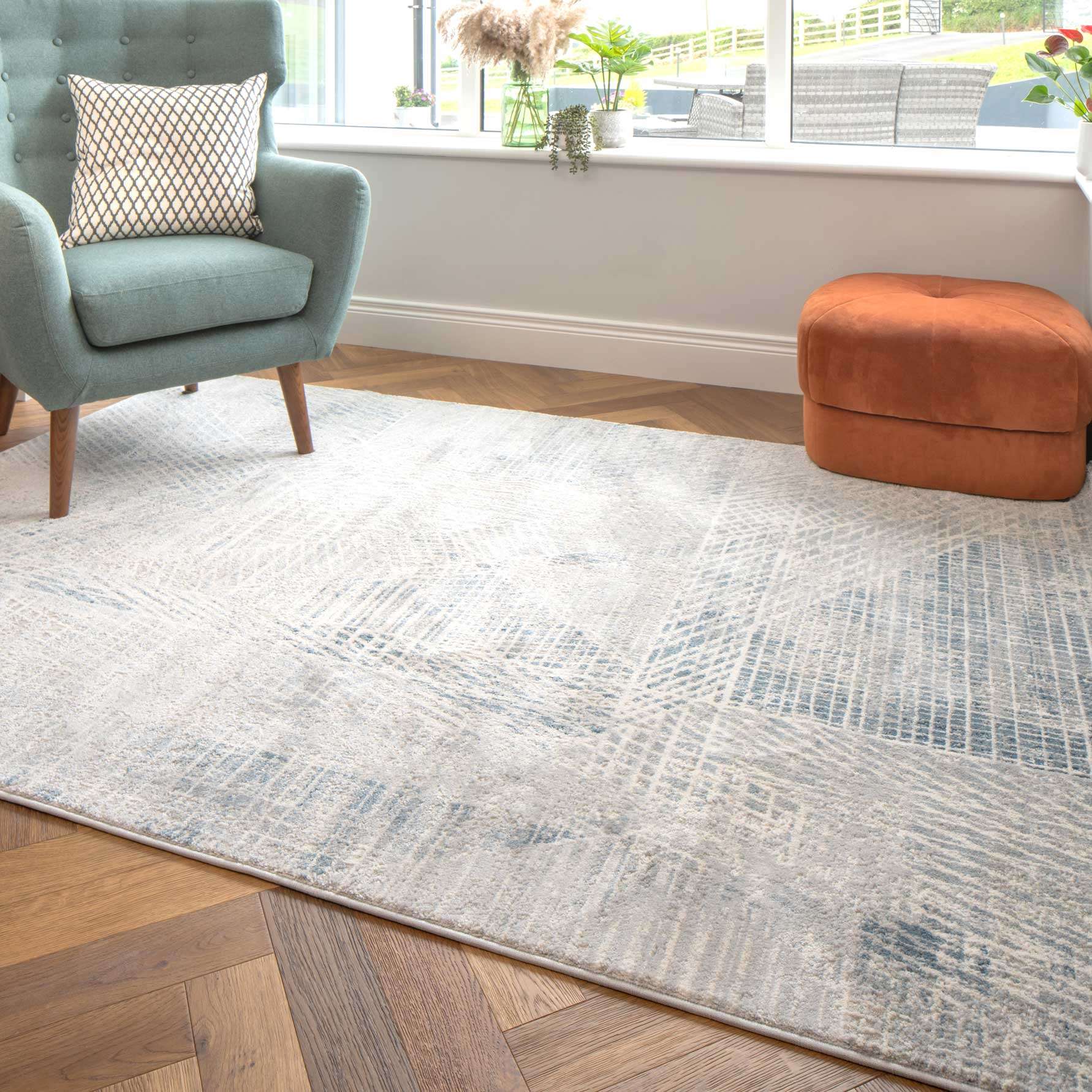 Modern Blue Distressed Abstract Living Room Rug - Astia - Image 8
