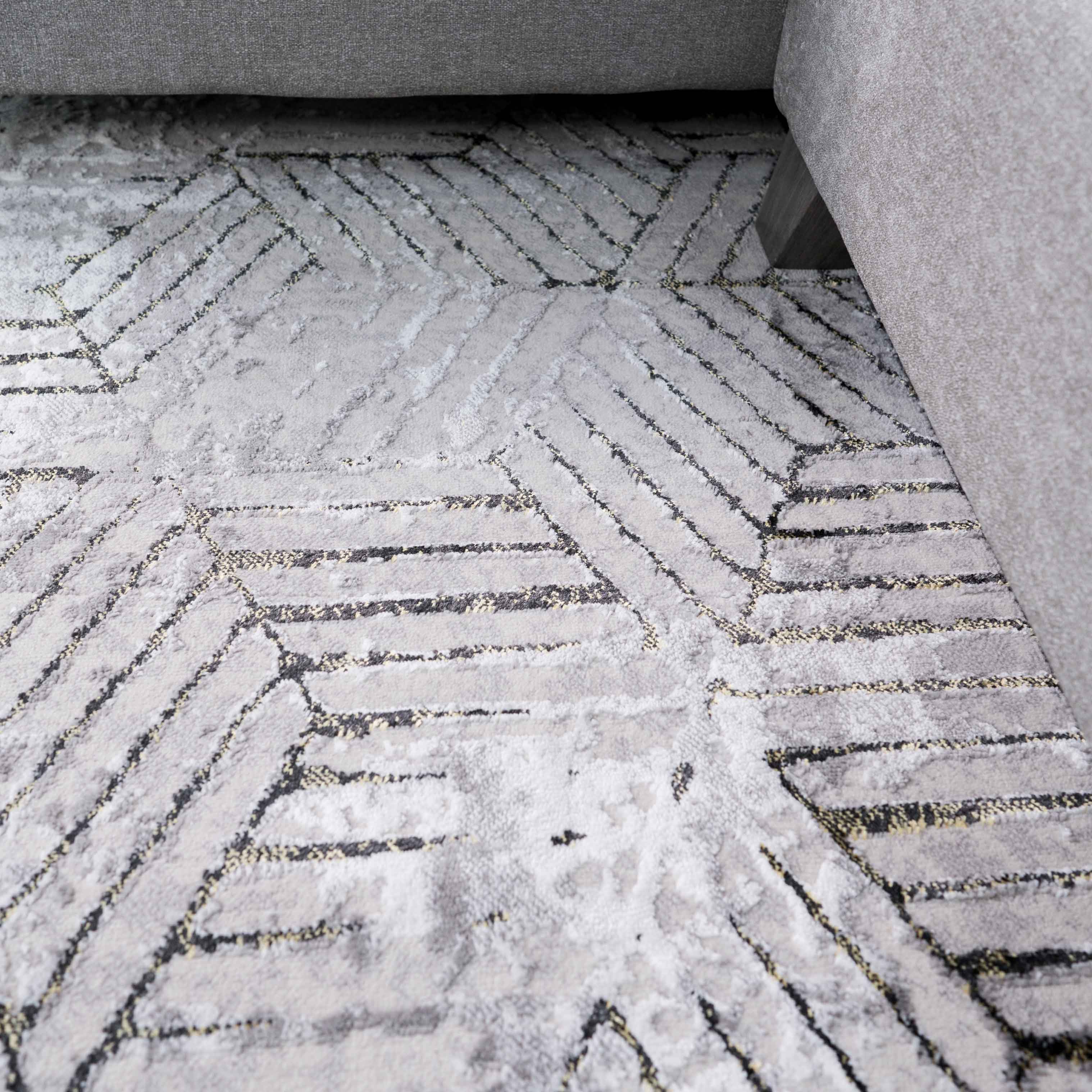 Modern Gold Abstract Geometric Living Room Rugs - Image 5