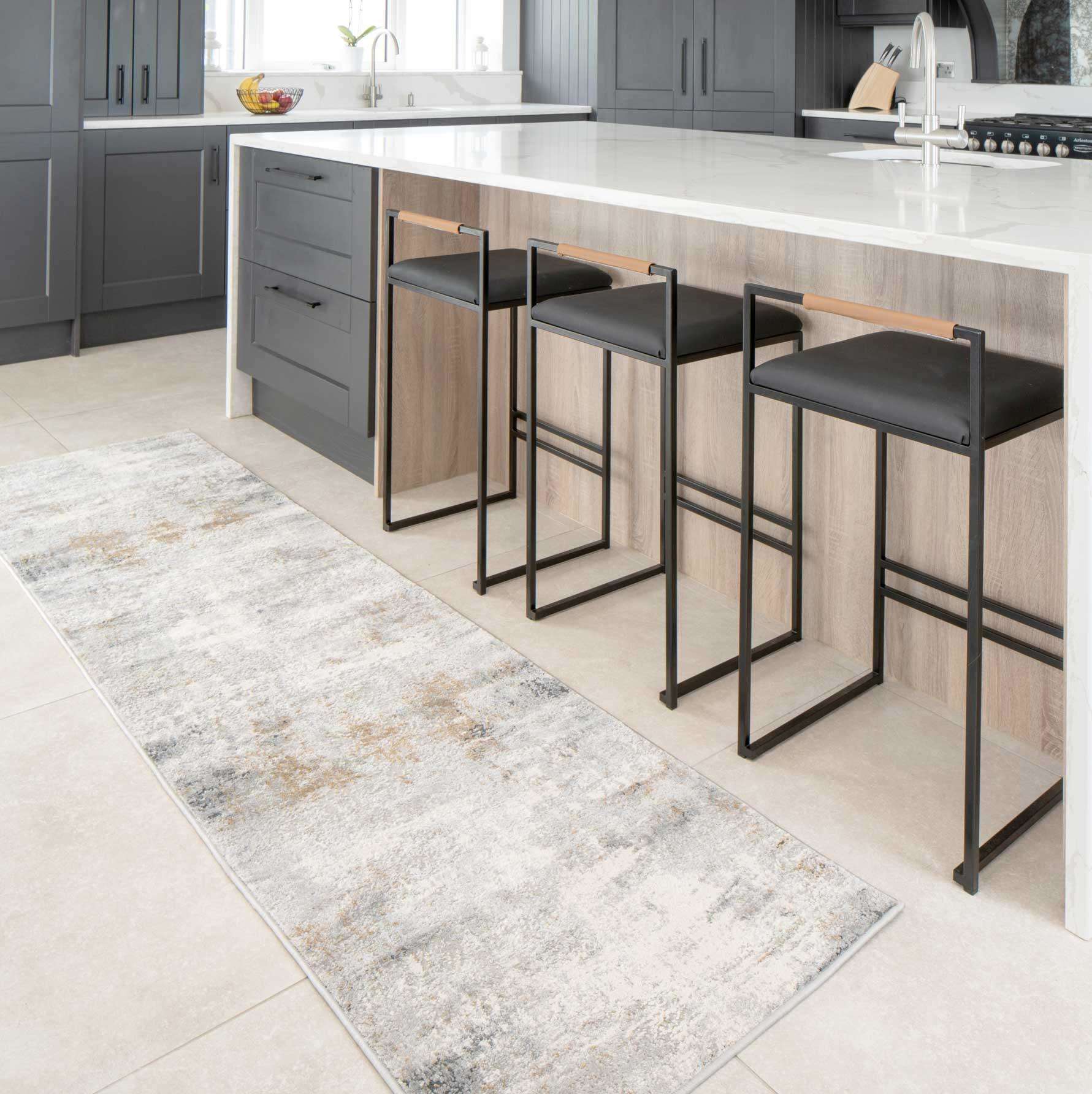 Modern Soft Grey Gold Distressed Abstract Hall Runner Rug - Image 3