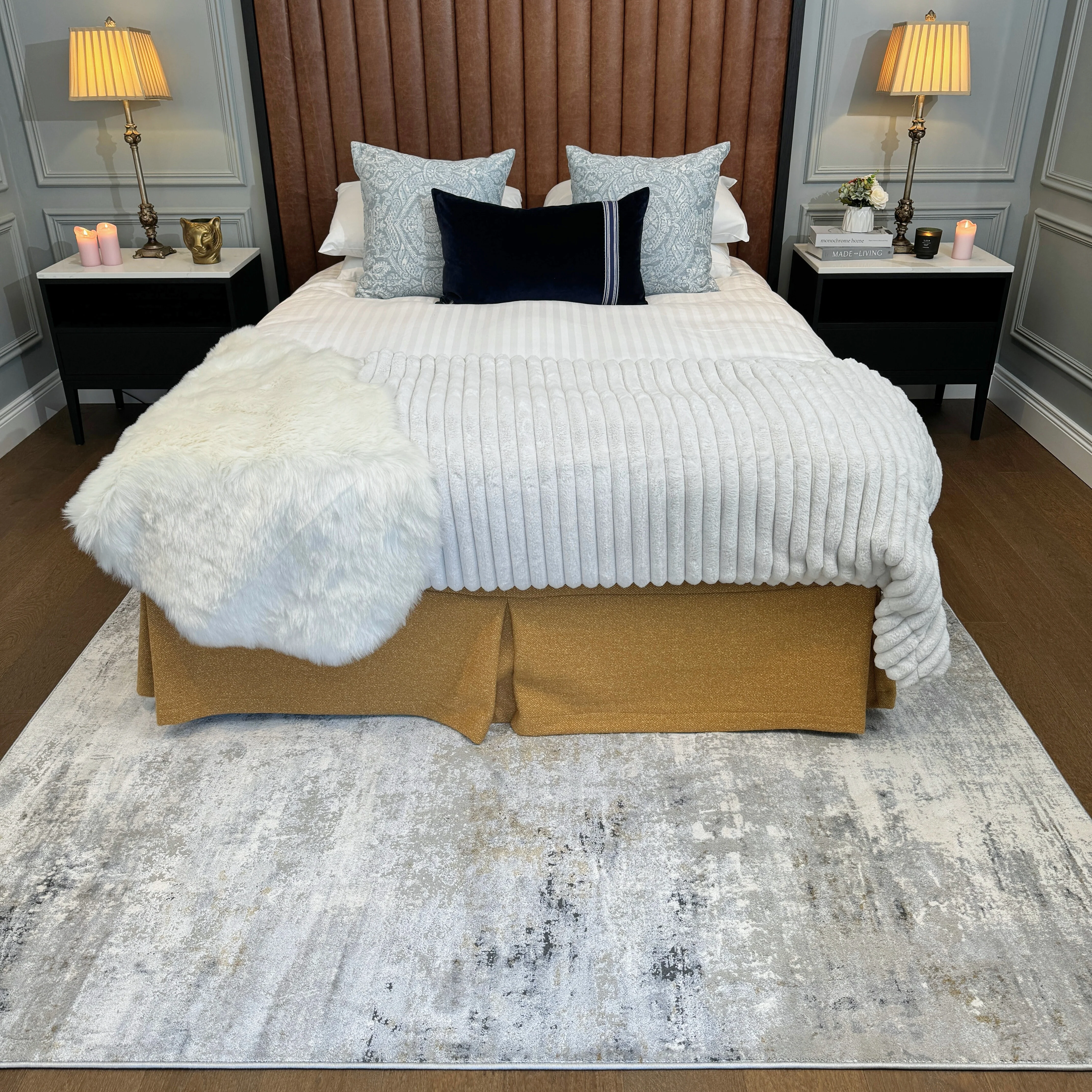 Modern Soft Grey Gold Distressed Abstract Living Room Rug - Moonshine - Image 3