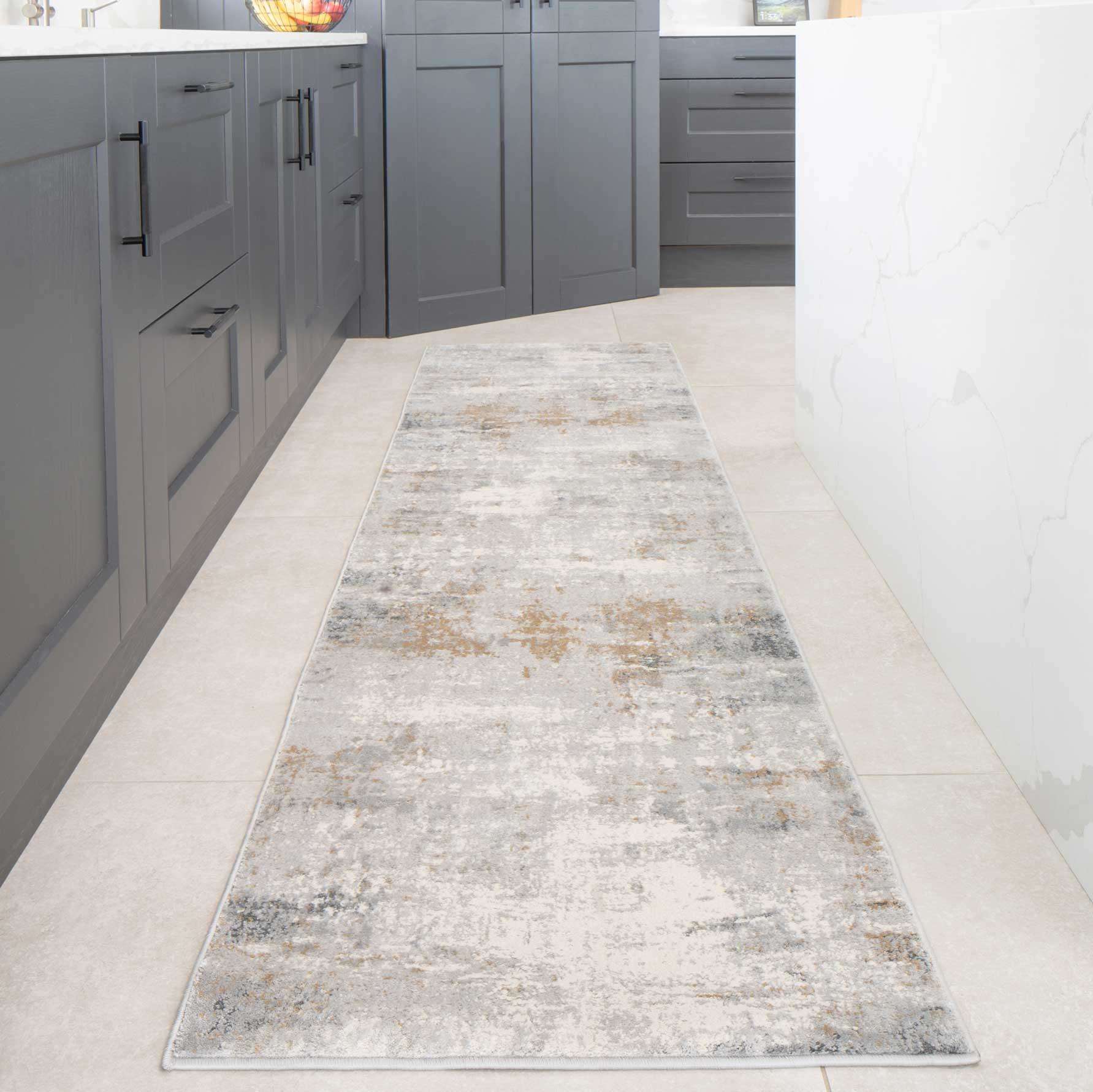 Modern Soft Grey Gold Distressed Abstract Living Room Rug - Moonshine - Image 5