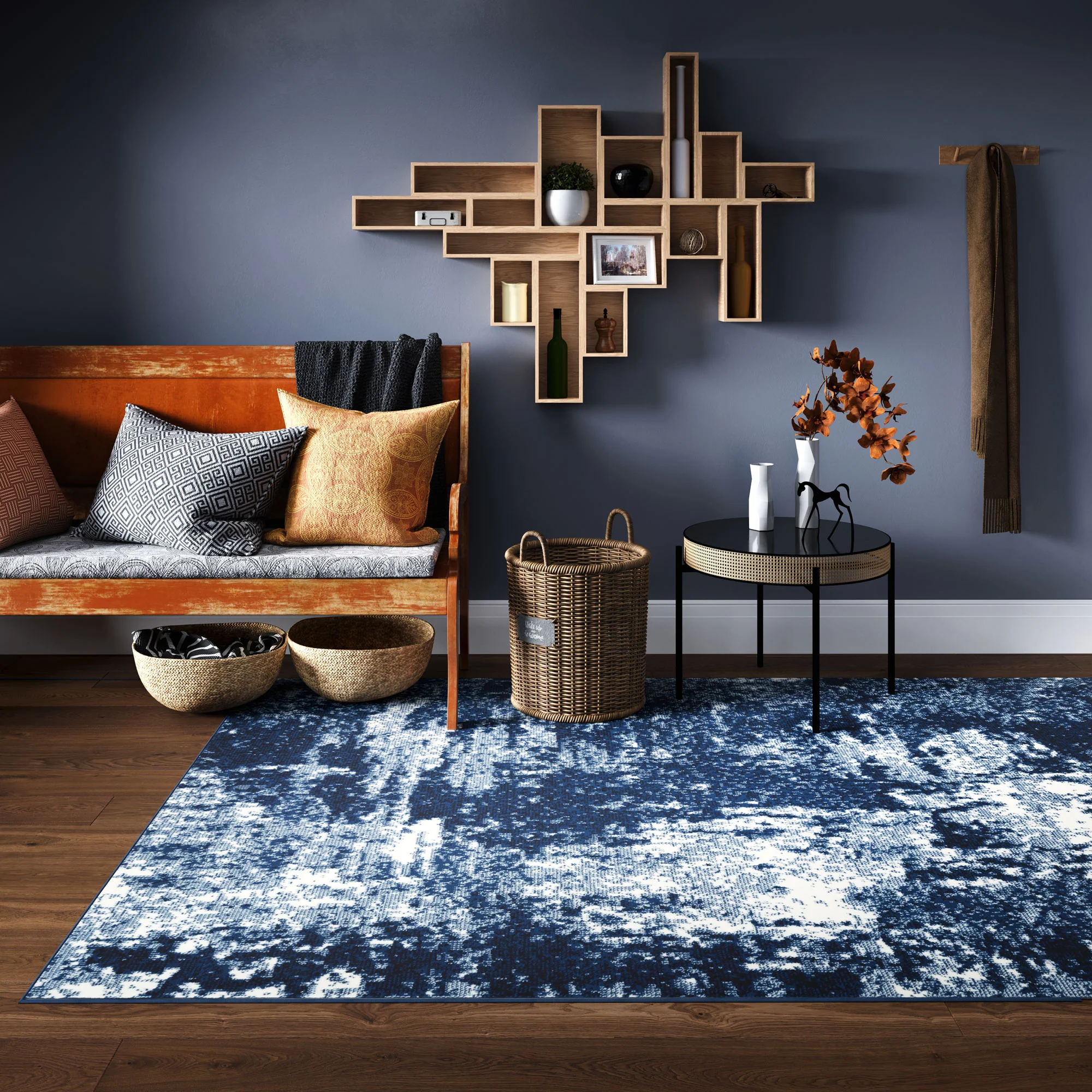 Navy Blue Distressed Living Room Rug - Image 7