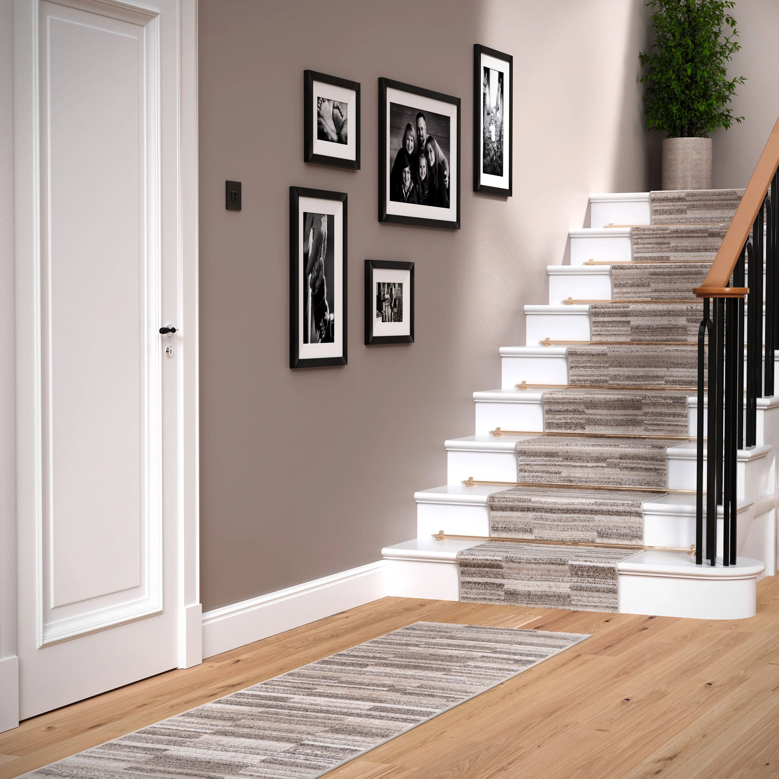 Neutral Beige Linear Stair Carpet - Image 7