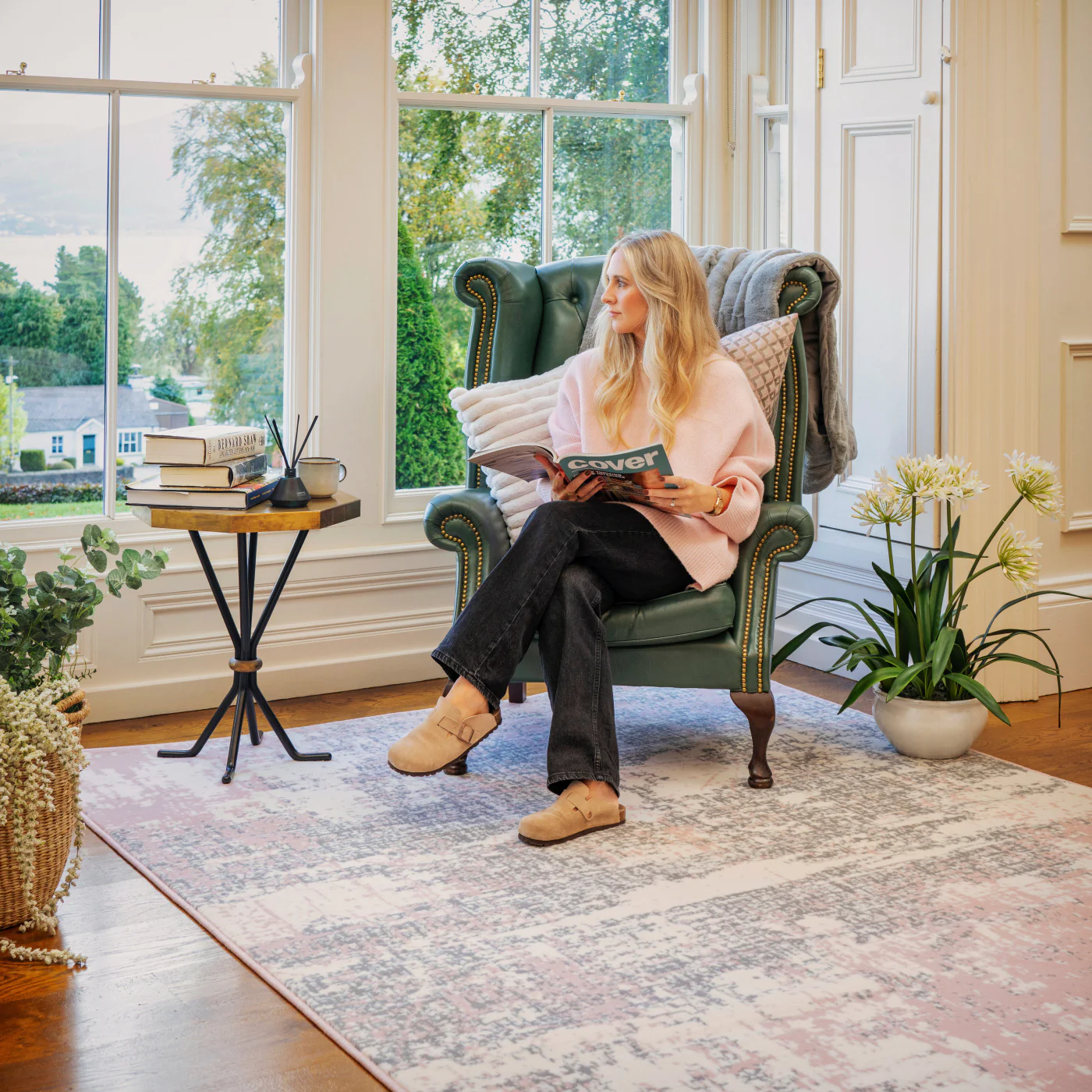 Pink Grey Distressed Extra Large Room Rug - Image 3