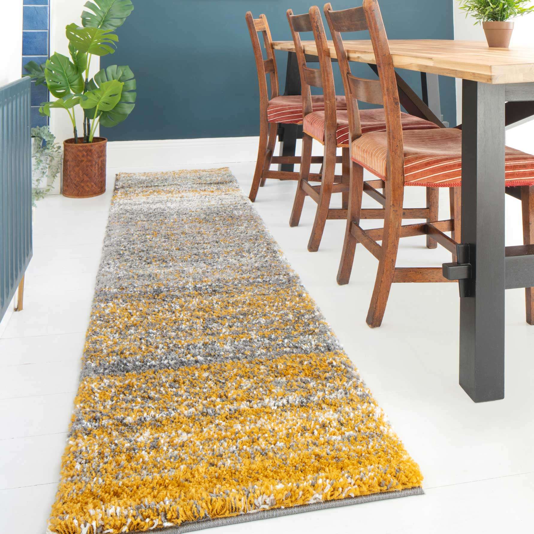 Premium Cosy Ochre Striped Shaggy Rug - Image 4