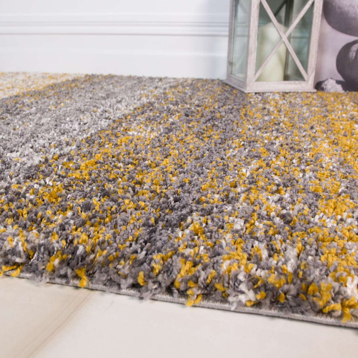 Premium Cosy Ochre Striped Shaggy Rug - Image 6