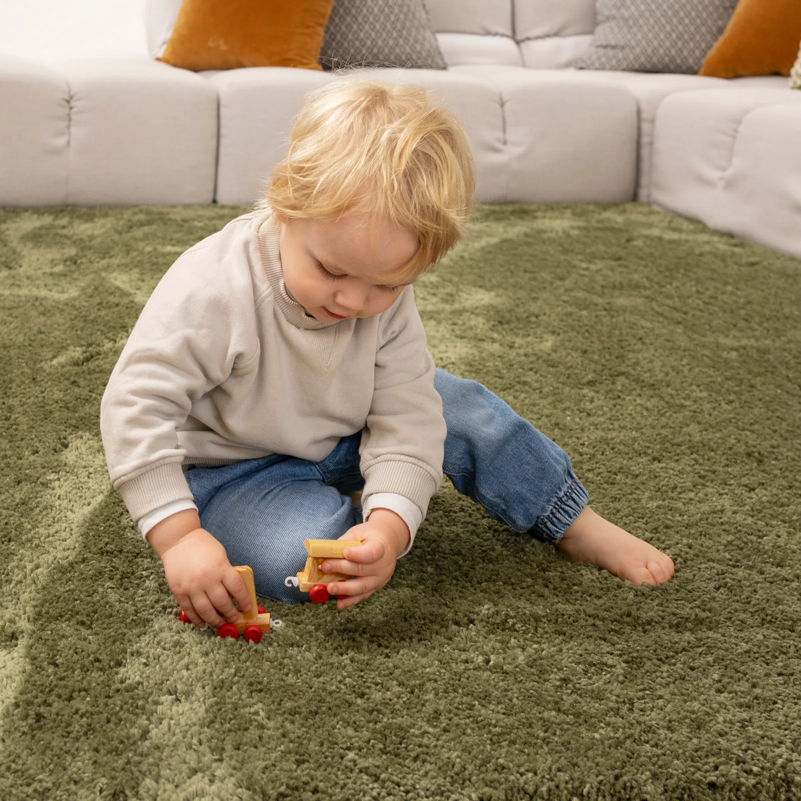 Premium Washable Shaggy Olive Green Rug - Image 5