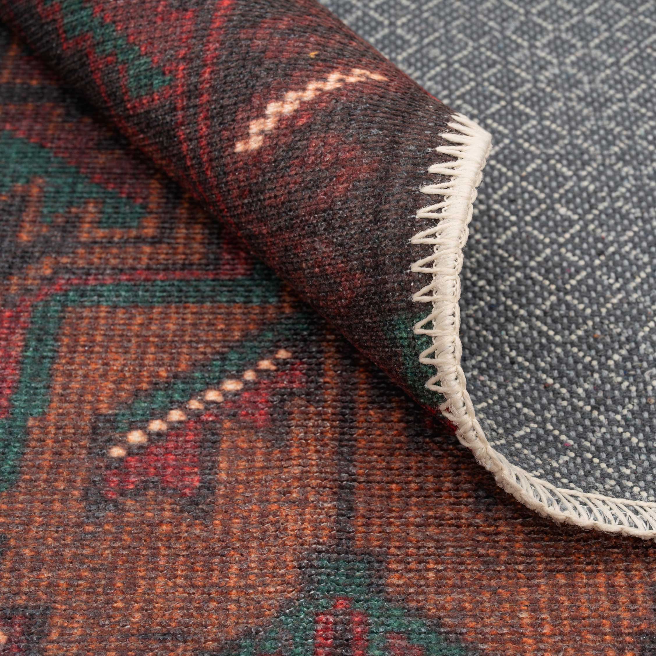 Flatwoven Washable Brown Distressed Boho Rug- Caris - Image 4