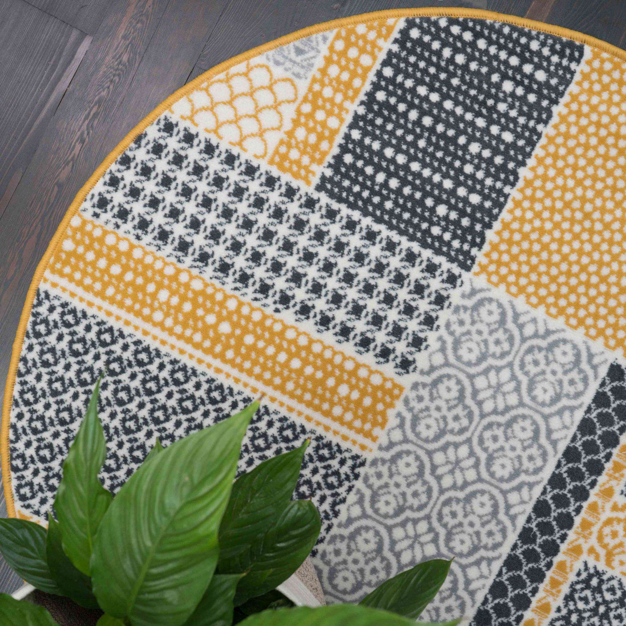 Round Circle Ochre Patchwork Rug - Image 5
