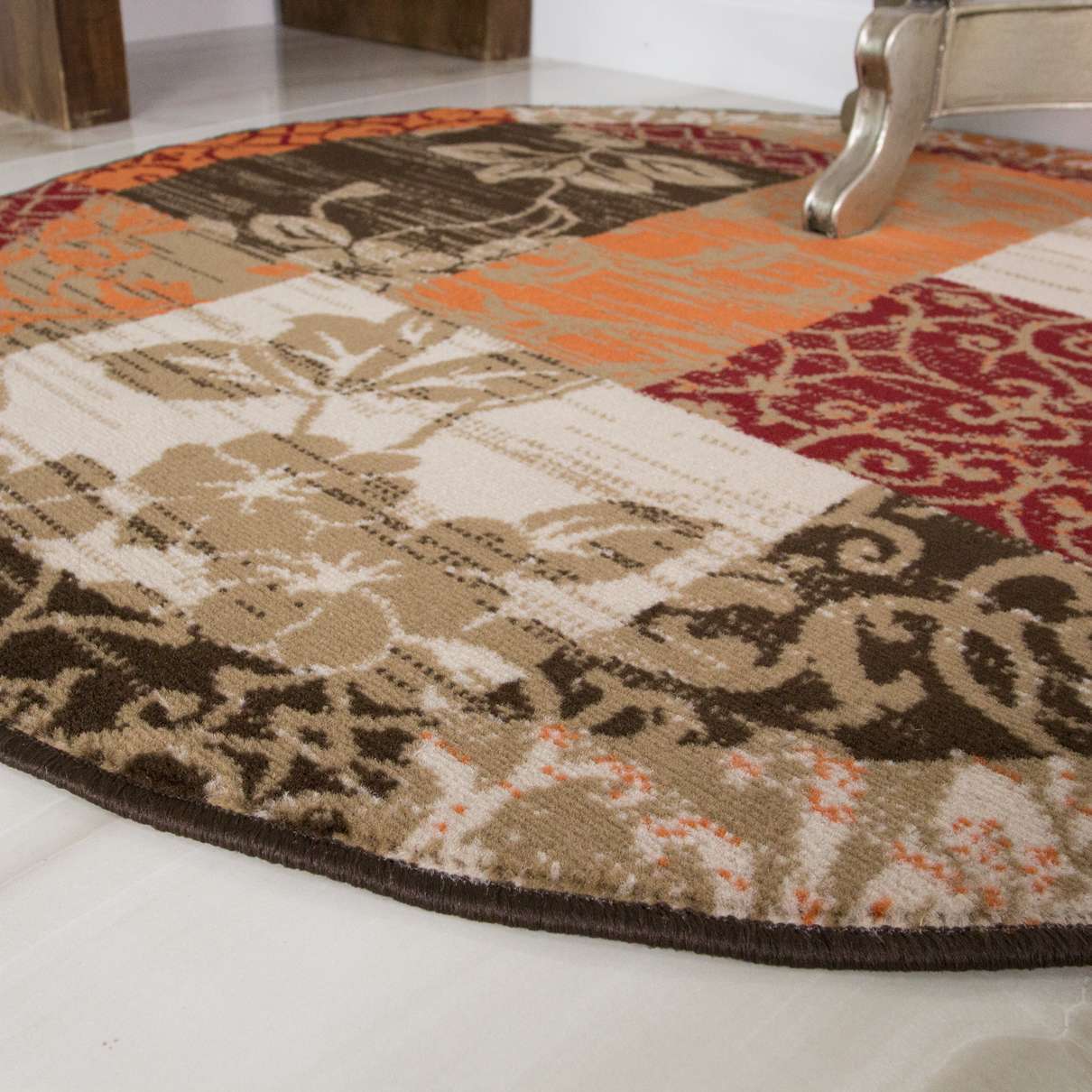 Round Circle Patchwork Terracotta Rug - Image 4