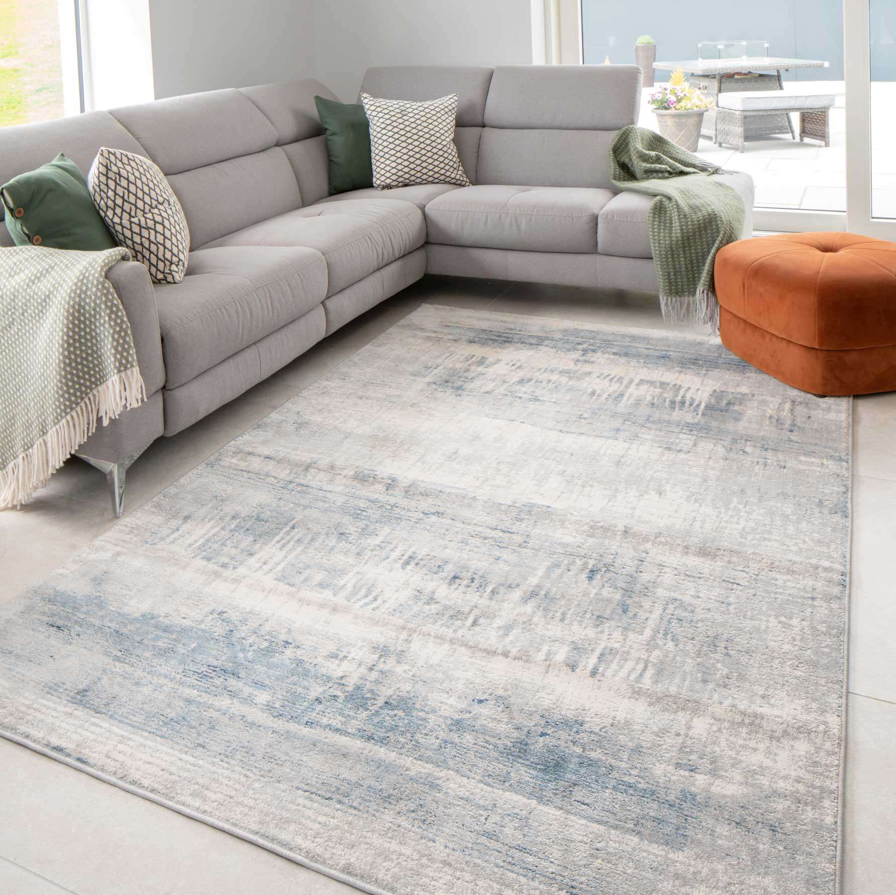 Soft Blue Distressed Abstract Kitchen Runner Rug - Image 6