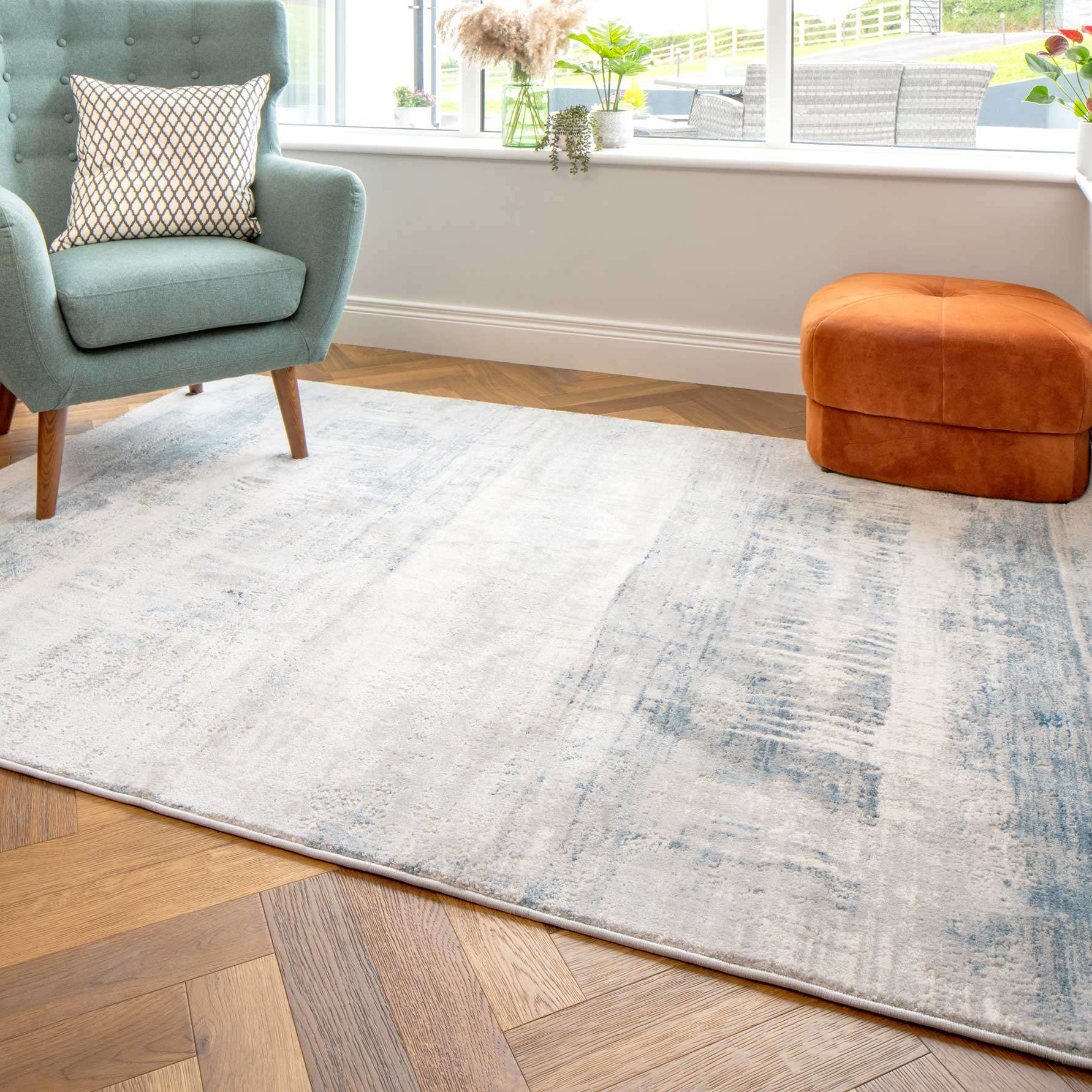 Soft Blue Distressed Abstract Living Room Area Rug - Bedtime - Image 7