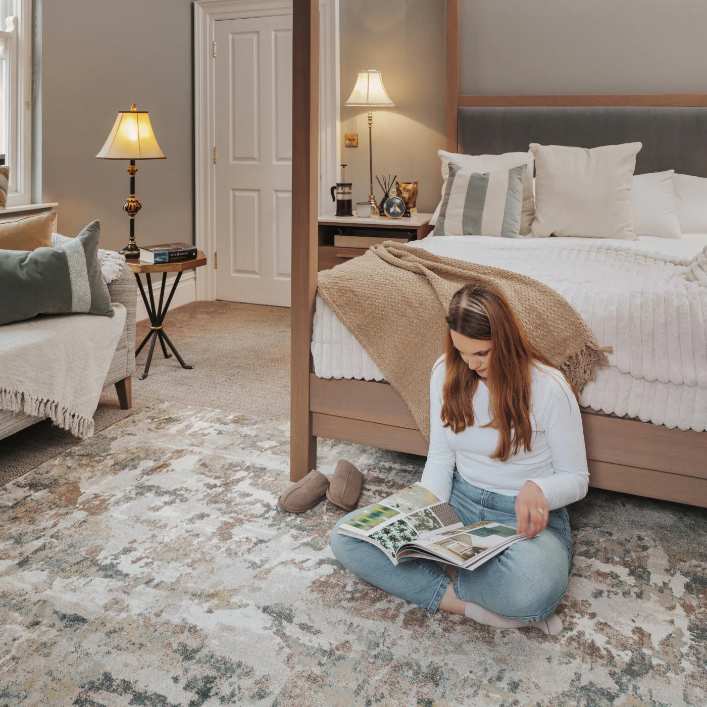 Soft Modern Blue Grey Painted Canvas Effect Rugs - Artist - Image 3