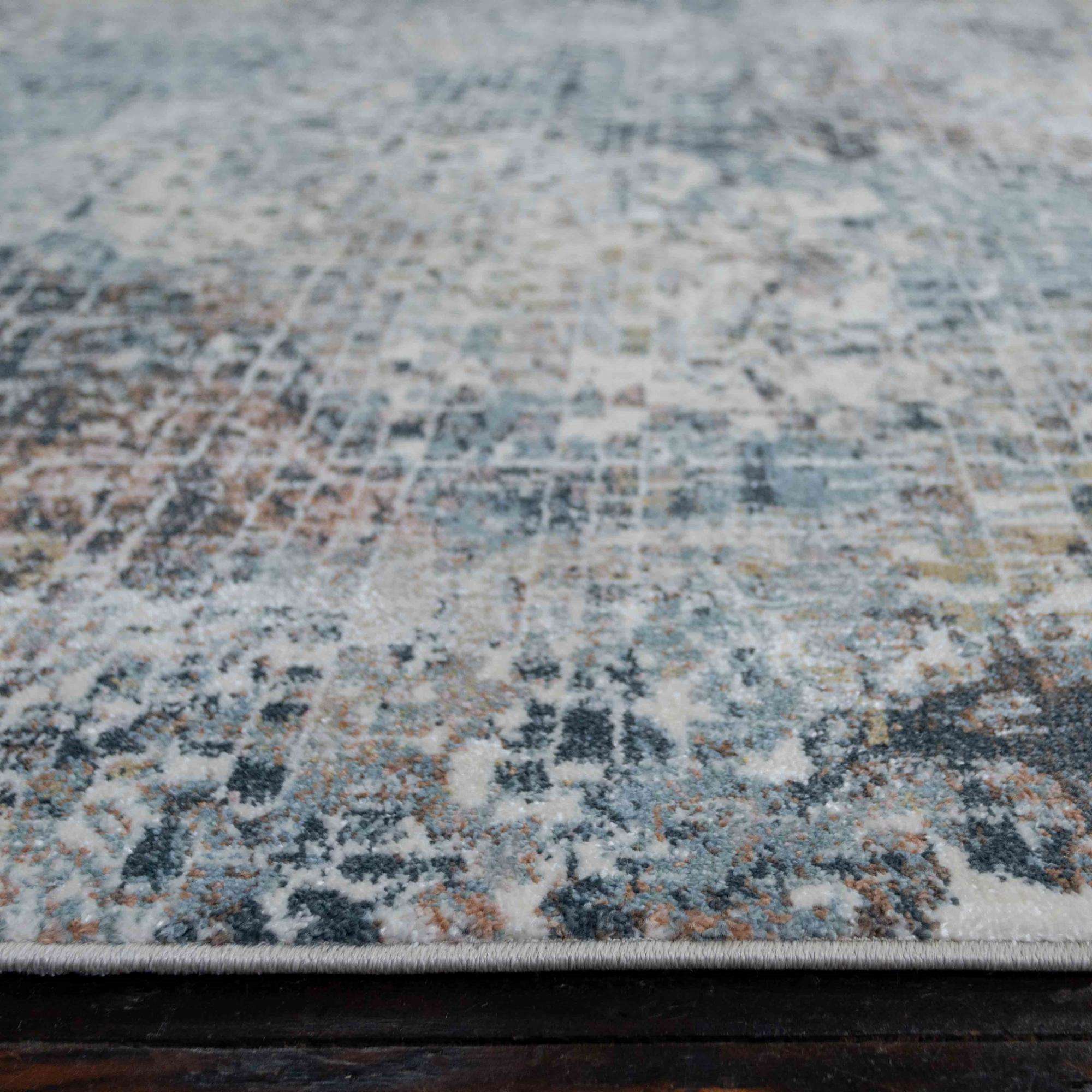 Soft Modern Blue Distressed Abstract Hall Runner Rugs - Image 4