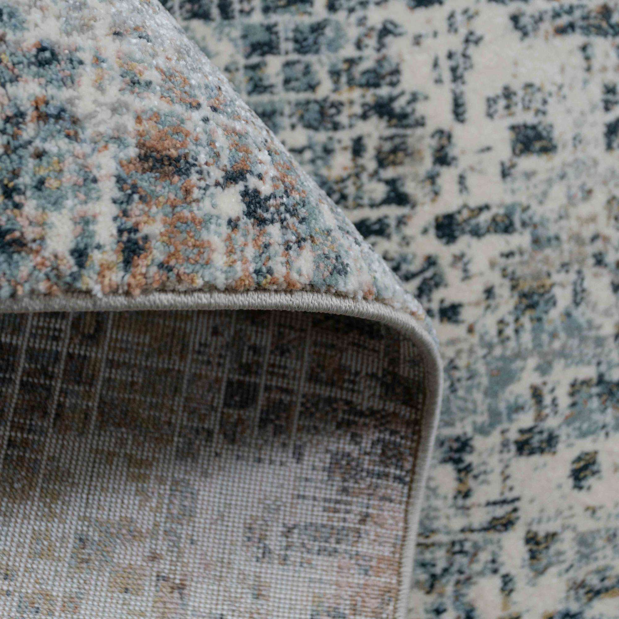 Soft Modern Blue Distressed Abstract Hall Runner Rugs - Image 5