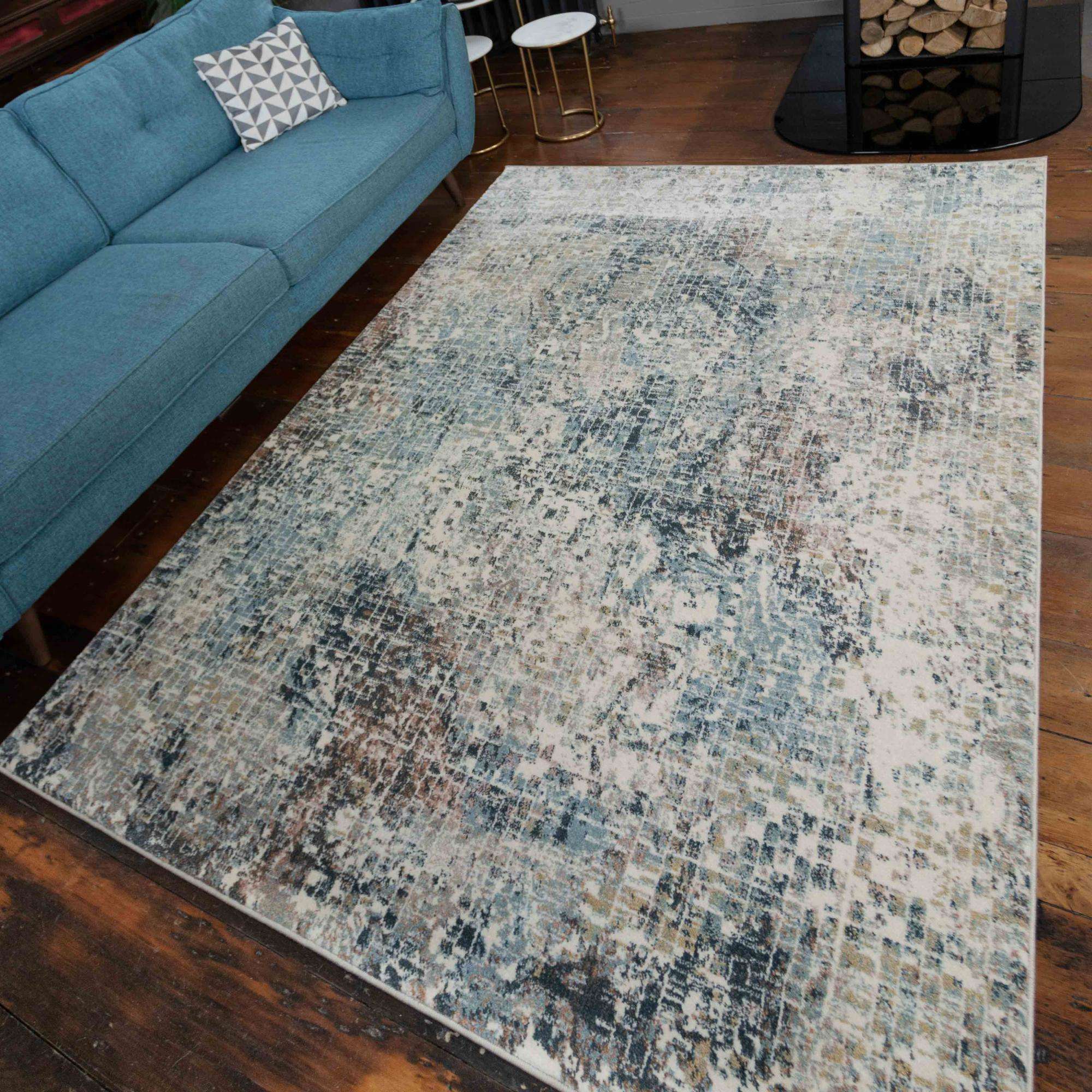 Soft Modern Blue Distressed Abstract Hall Runner Rugs - Image 6