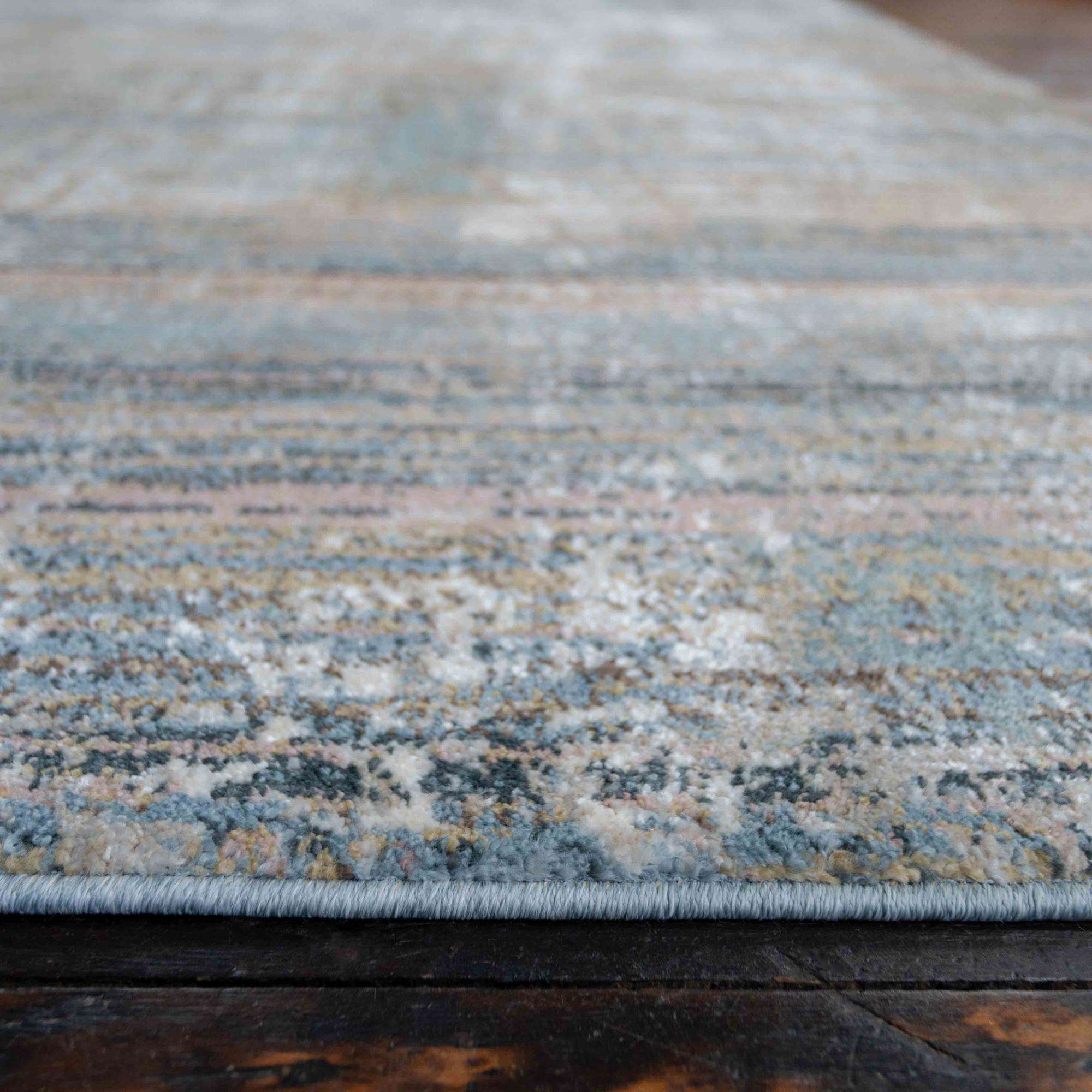 Soft Modern Blue Distressed Scratched Effect Runner Rugs - Image 5