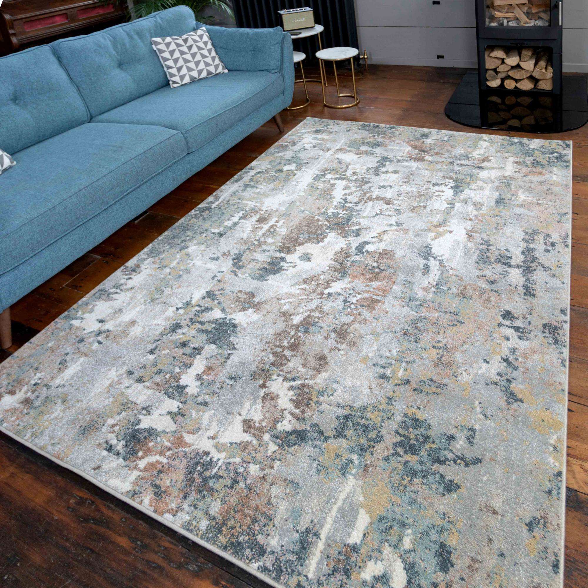 Soft Modern Blue Grey Painted Canvas Effect Rugs - Artist - Image 11