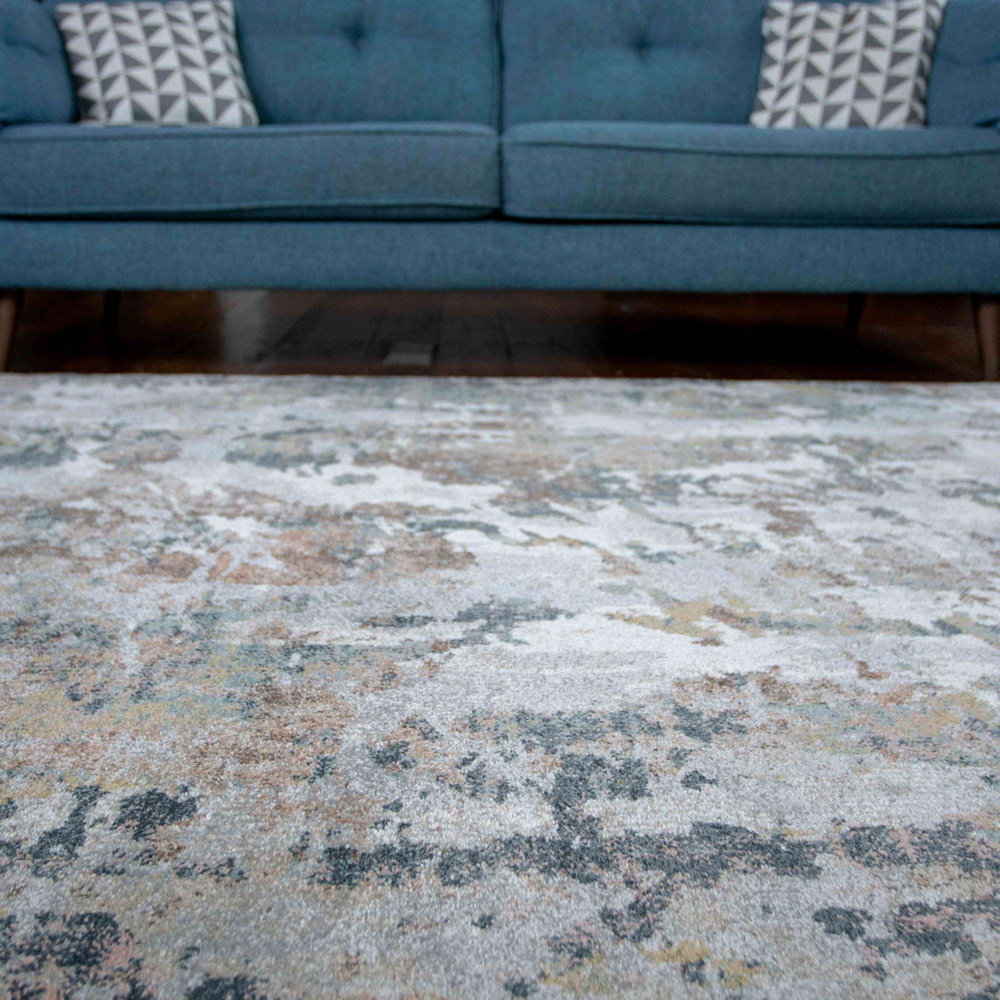 Soft Modern Blue Grey Painted Canvas Effect Rugs - Artist - Image 12