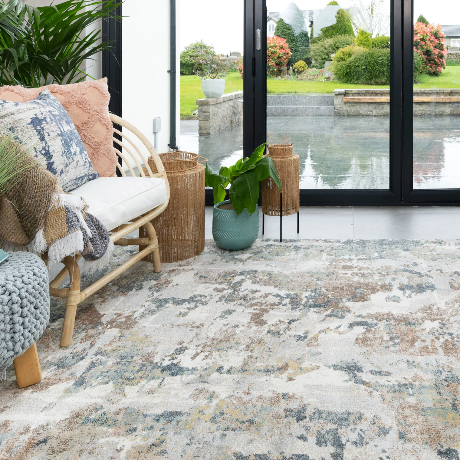 Soft Modern Blue Grey Painted Canvas Effect Rugs - Artist - Image 4