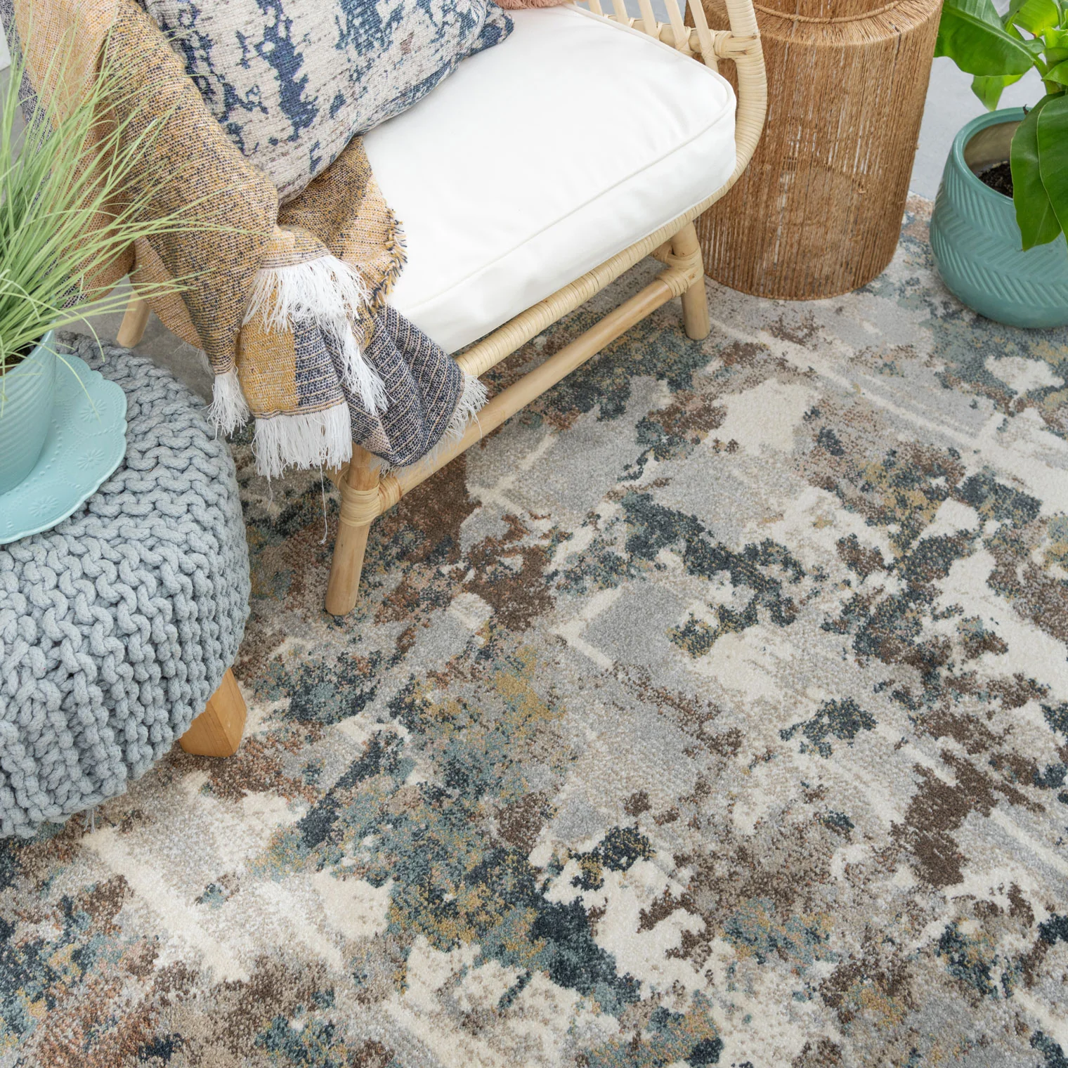 Soft Modern Blue Grey Painted Canvas Effect Rugs - Artist - Image 5