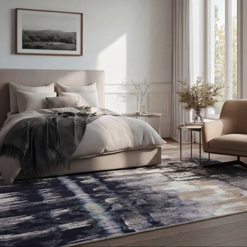 Soft Washable Blue Abstract Rug - Storm - Image 3