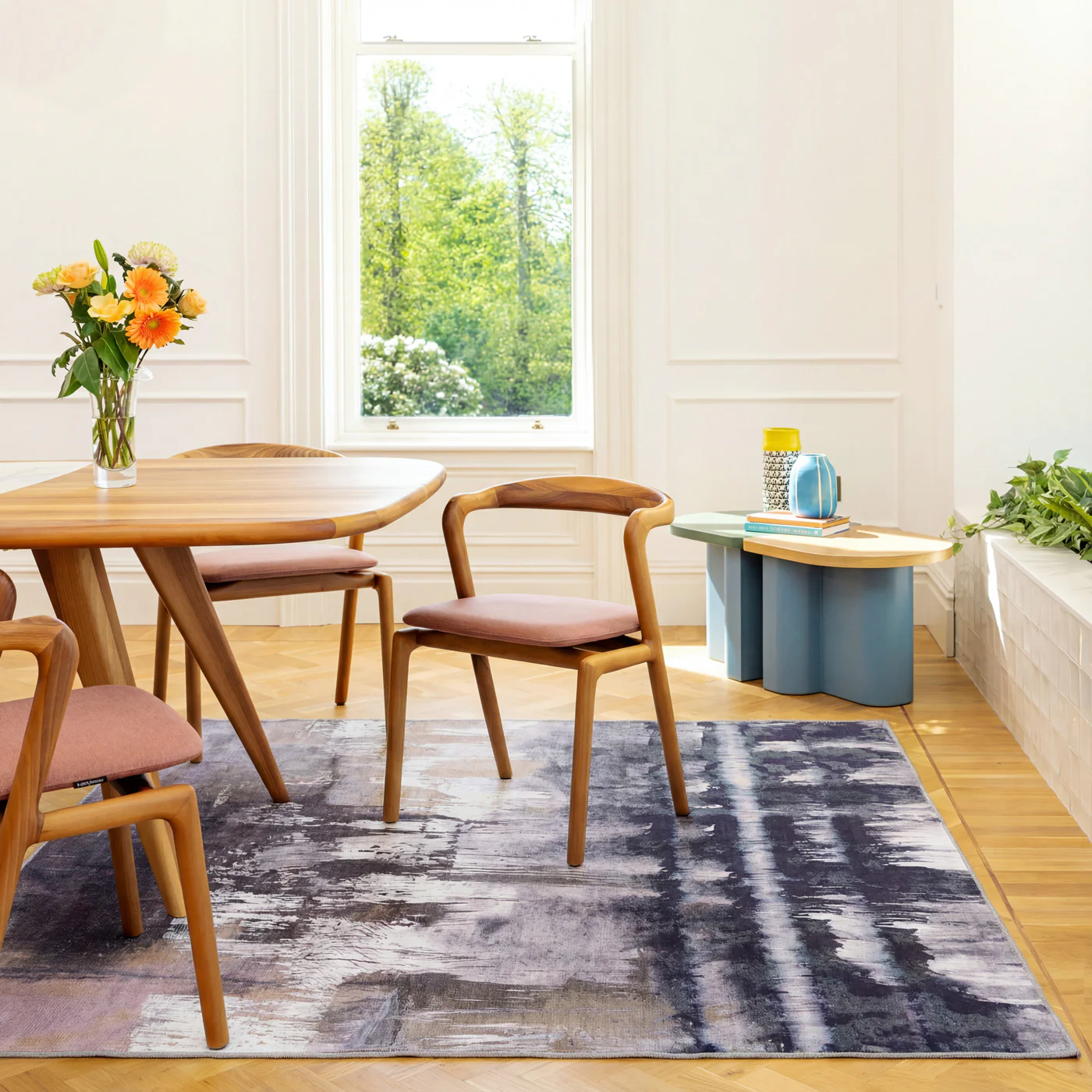 Soft Washable Blue Abstract Rug - Storm - Image 4