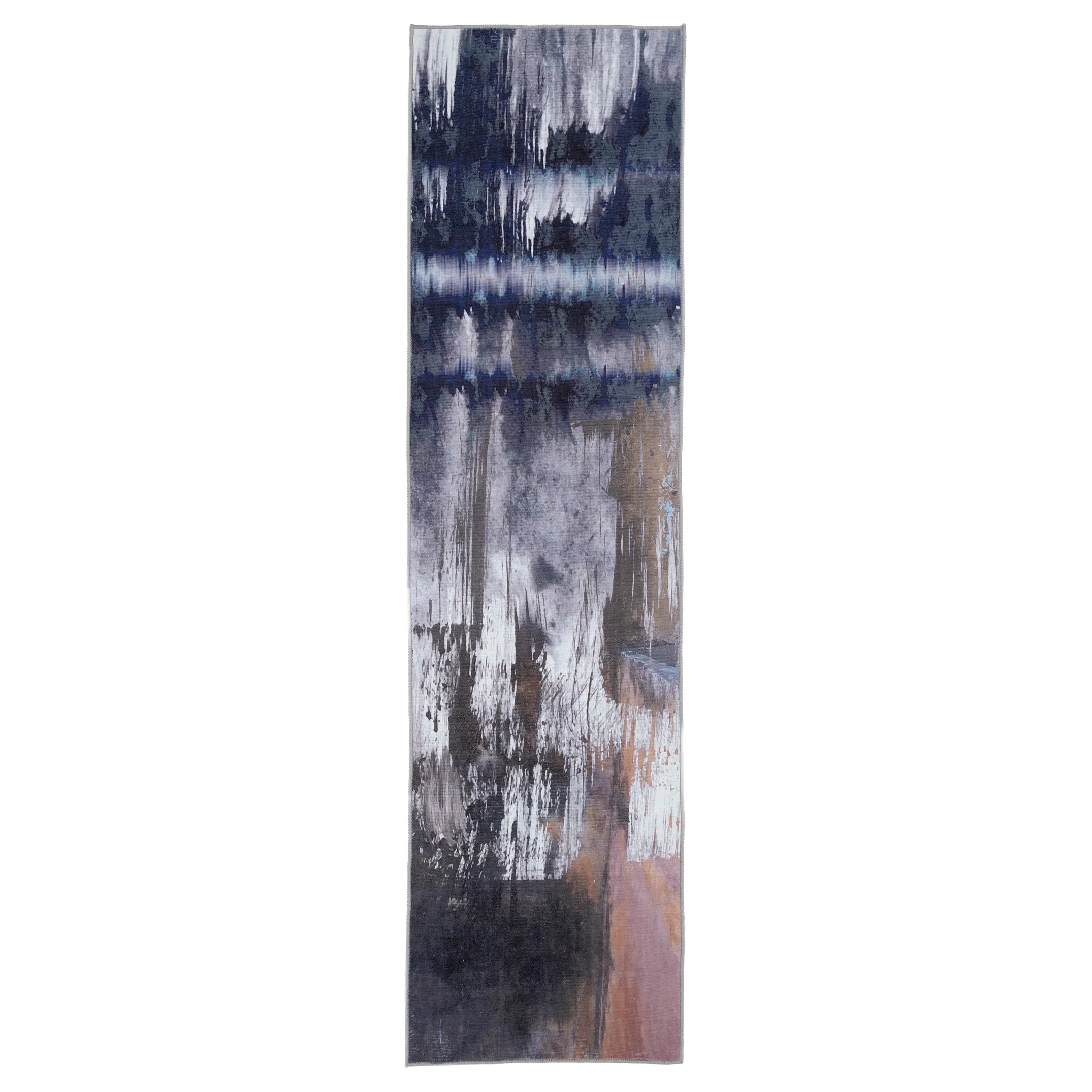 Soft Washable Blue Abstract Runner - Storm - Image 7
