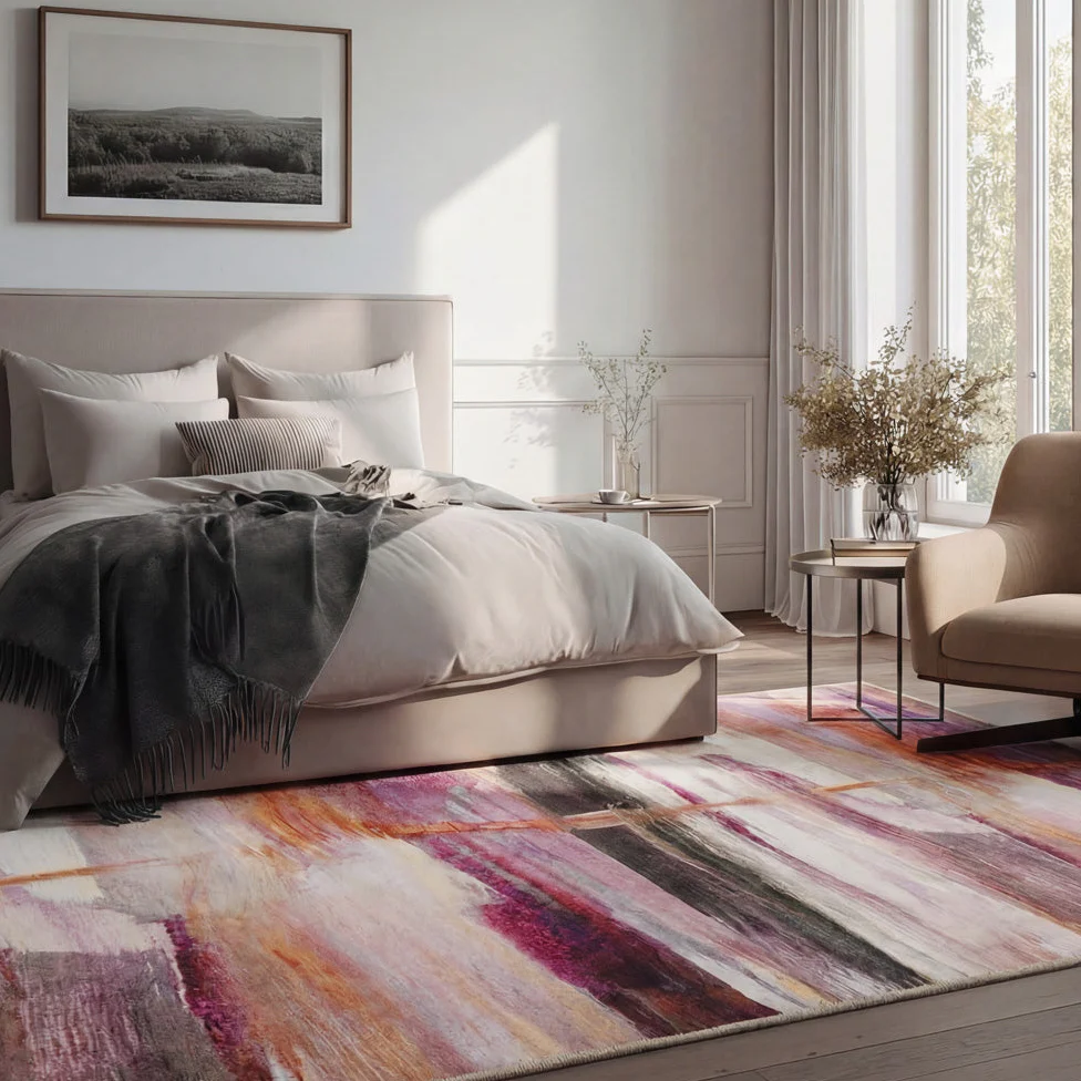 Soft Washable Pink Modern Art Rug - Festival - Image 4