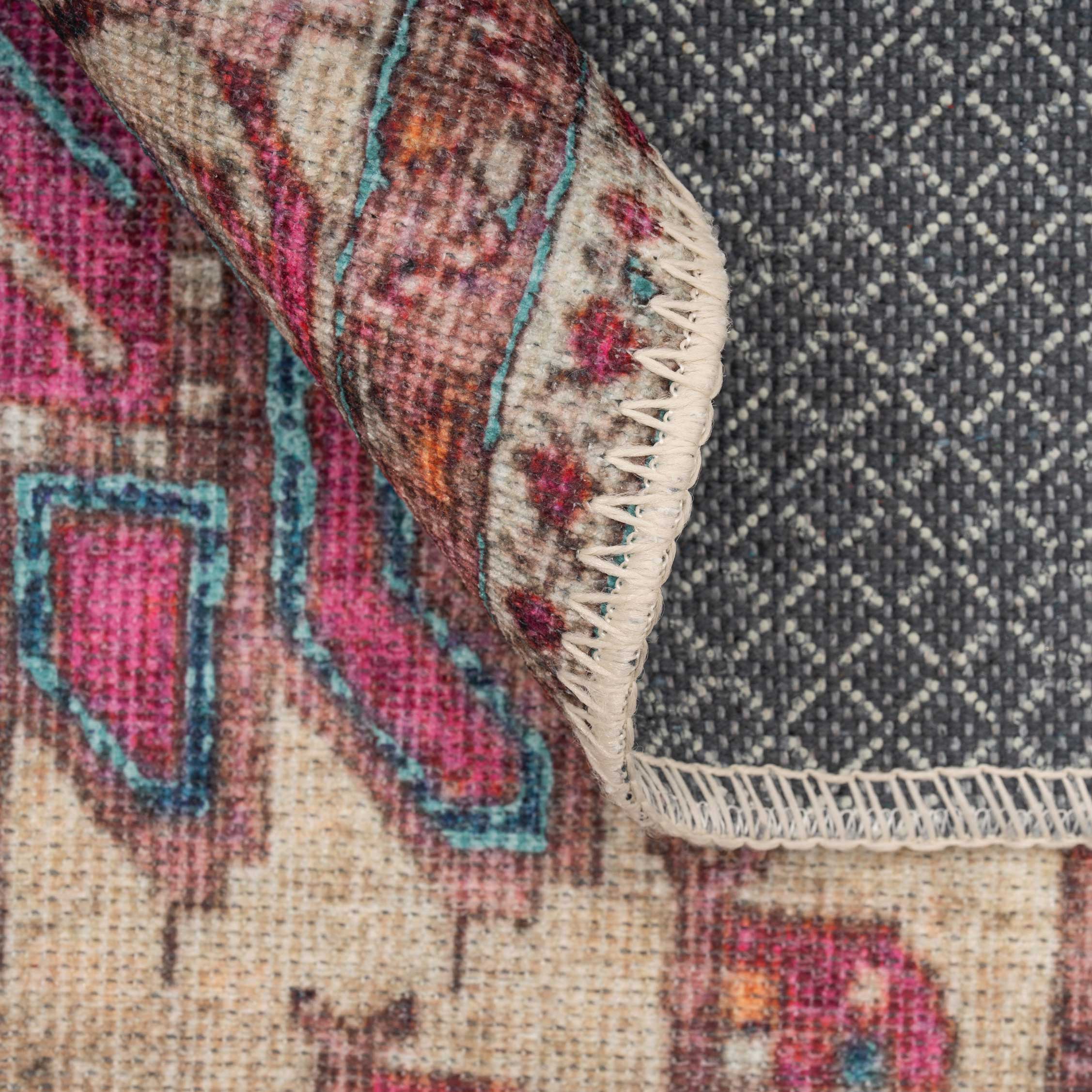 Flatwoven Washable Vibrant Teal Pink Boho Runner - Clarissa - Image 7