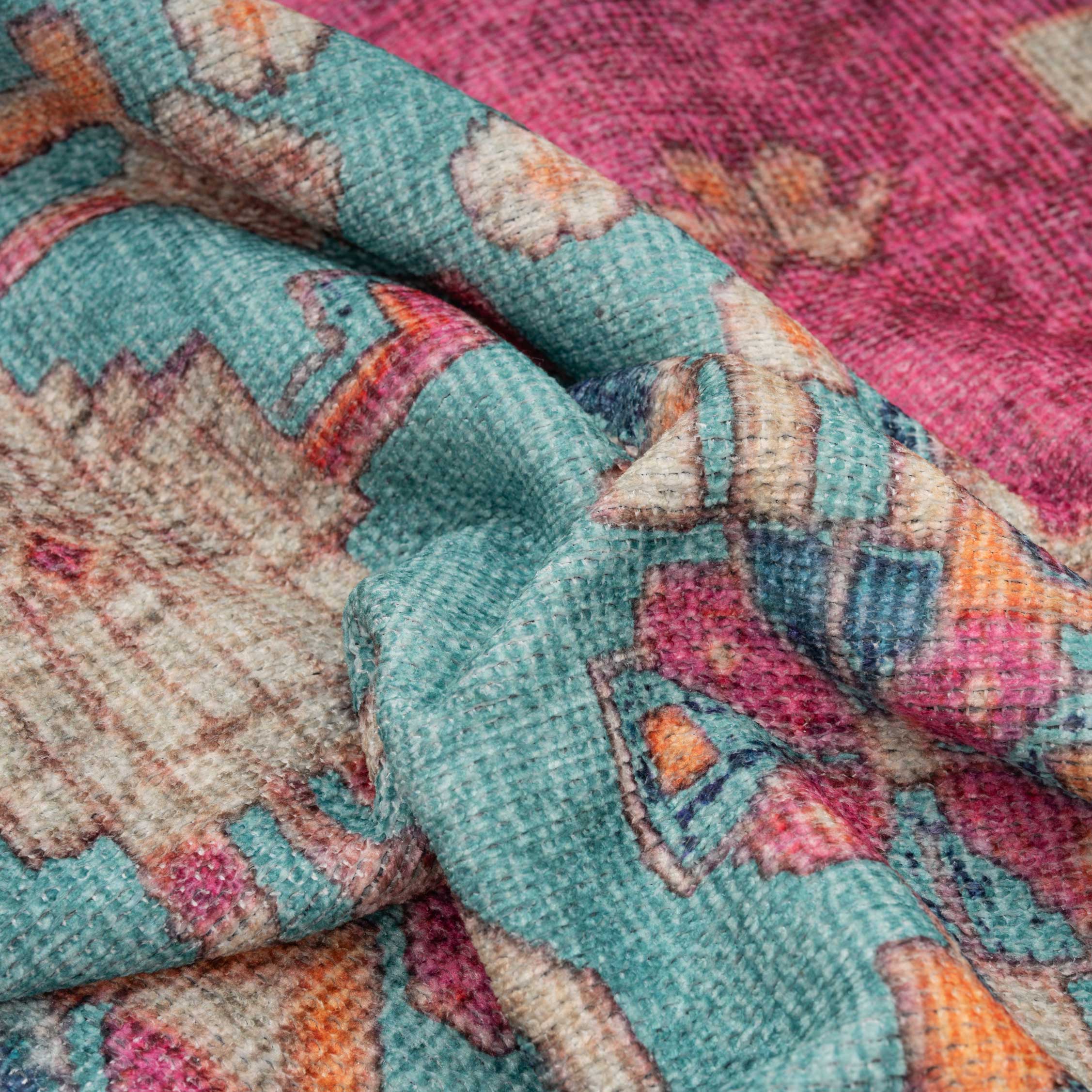 Flatwoven Washable Vibrant Teal Pink Boho Runner - Clarissa - Image 8