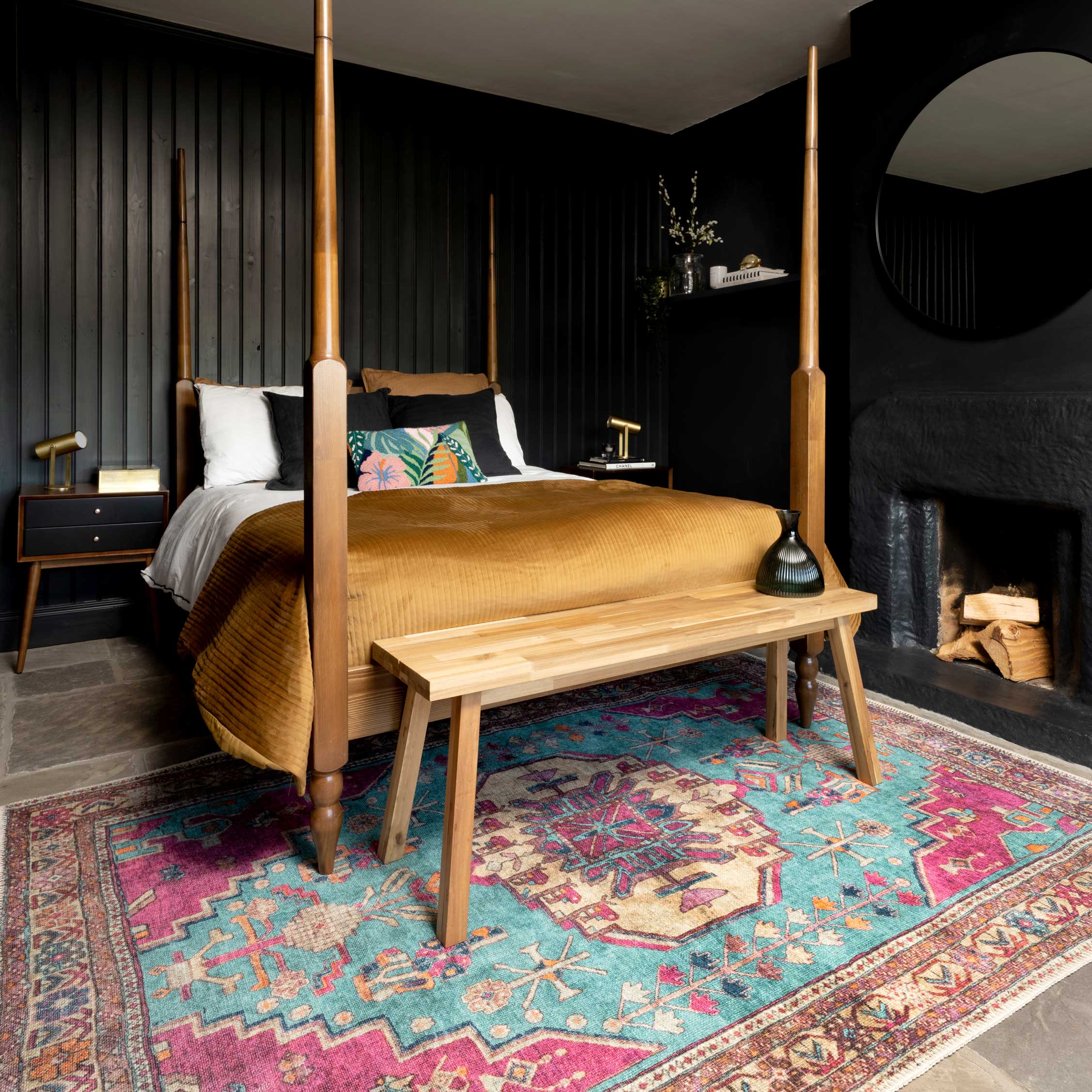 Flatwoven Washable Vibrant Teal Pink Distressed Boho Rug - Clarissa - Image 4