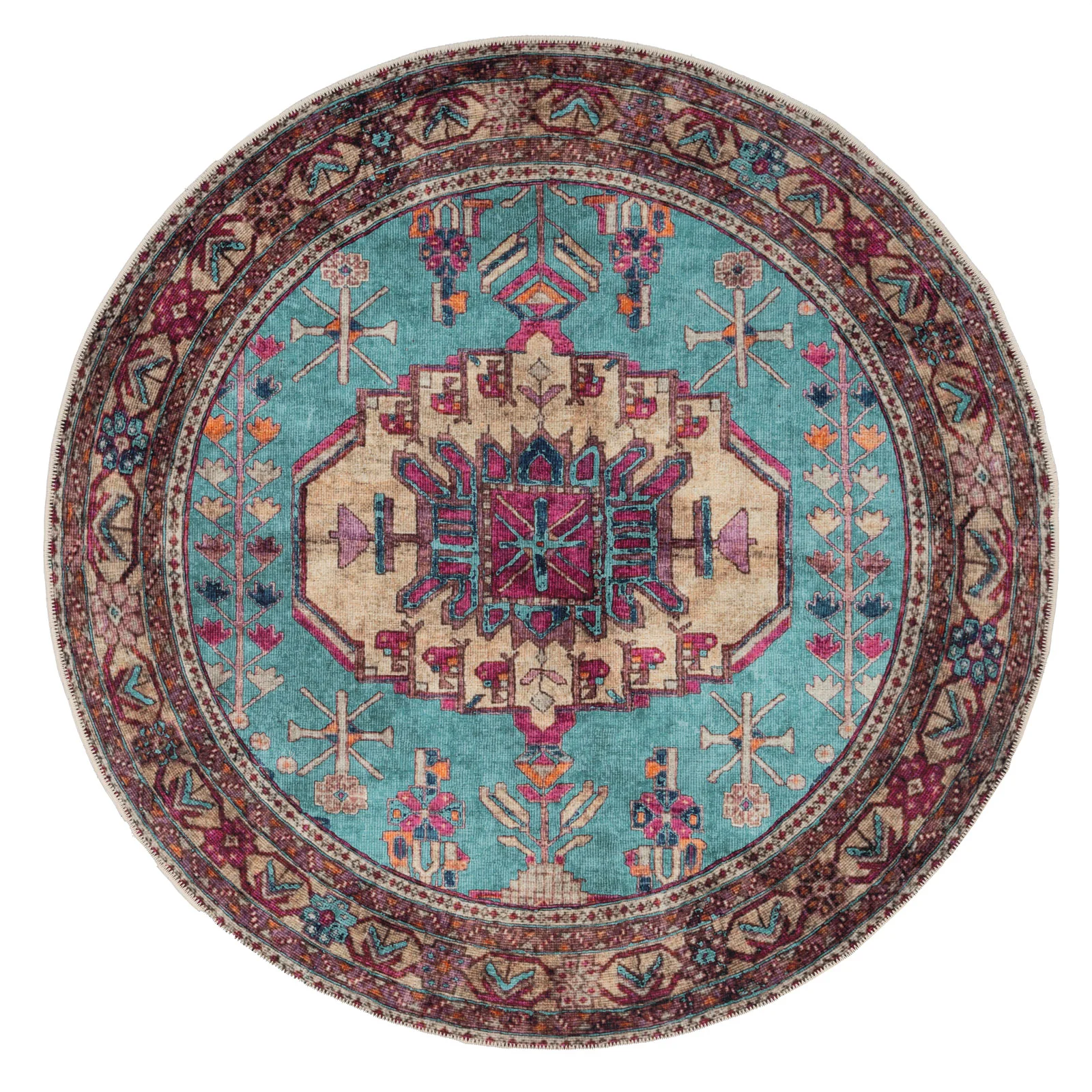 Flatwoven Washable Vibrant Teal Pink Distressed Boho Rug - Clarissa - Image 9