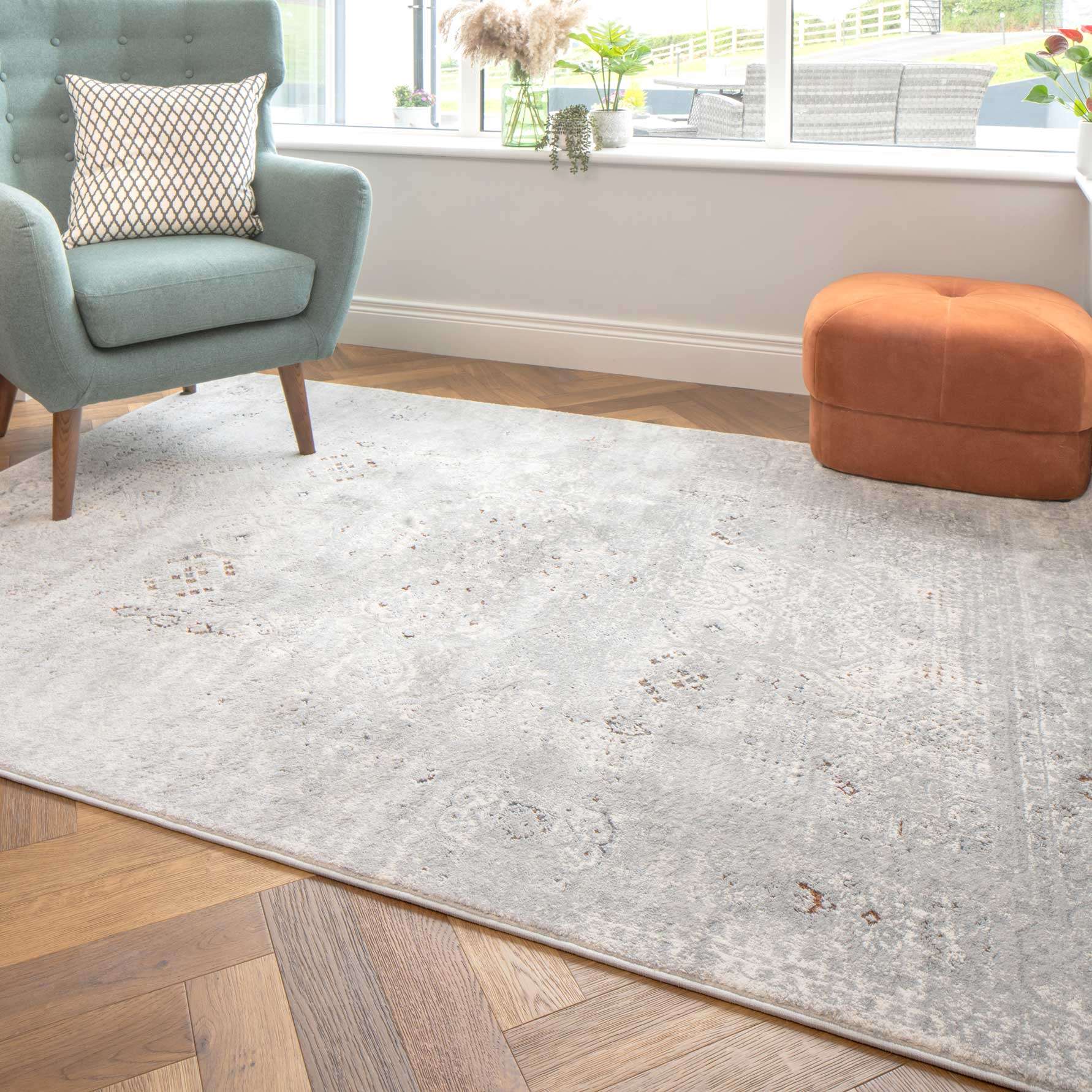 Vintage Grey Washed Effect Living Room Rug - Frank - Image 3