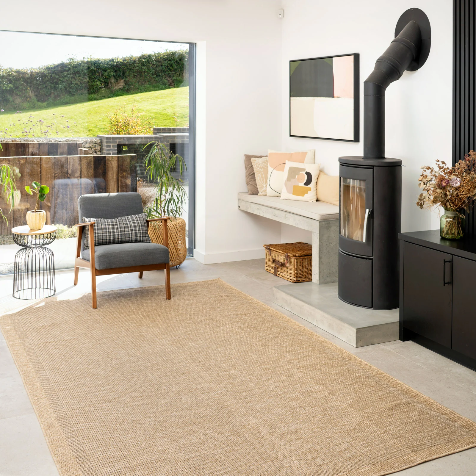 Washable Beige Border Jute Style Rug - Rayna - Image 4