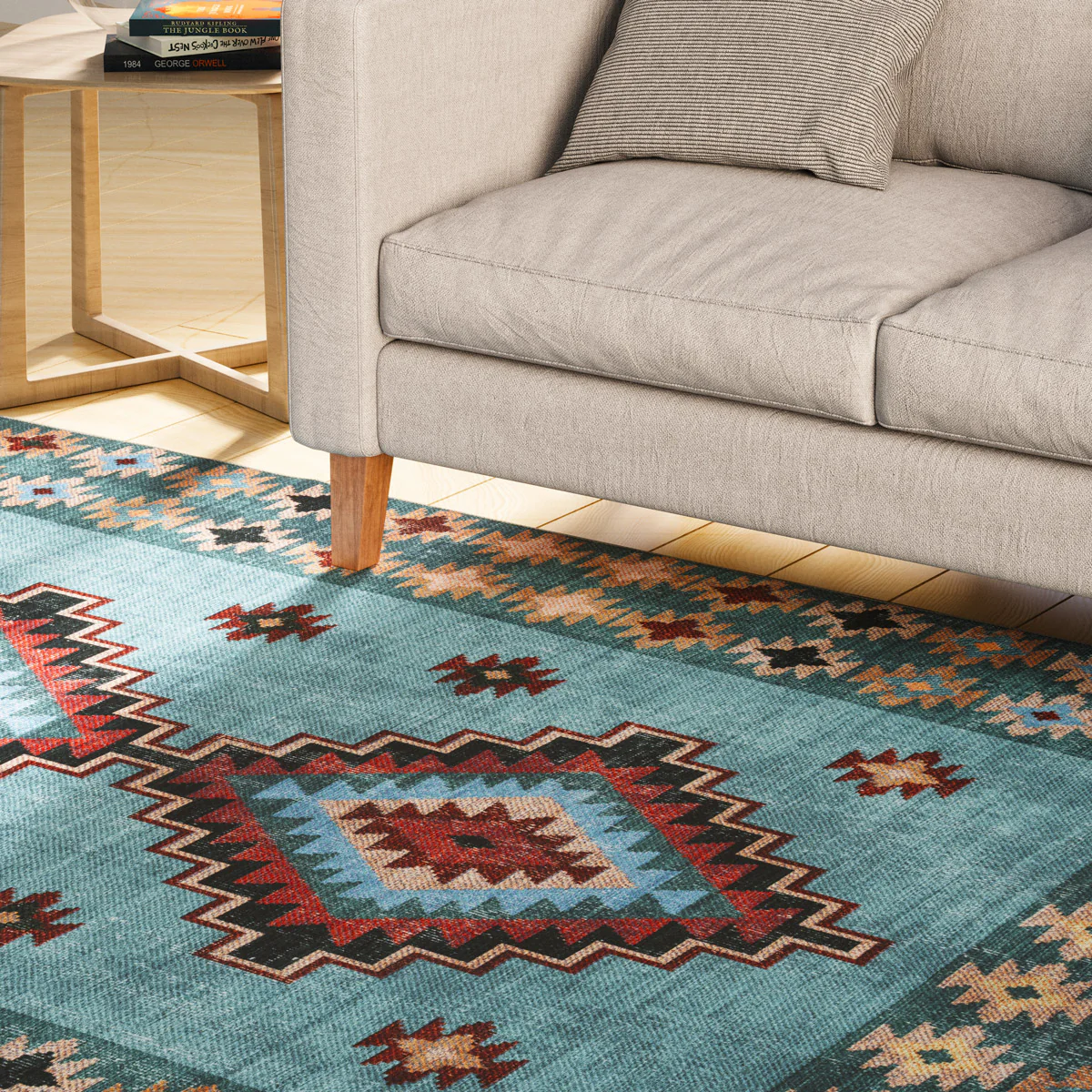 Washable Blue Berber Style Rug - Yasmine - Image 3