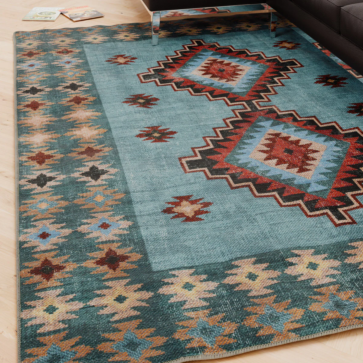 Washable Blue Berber Style Rug - Yasmine - Image 5