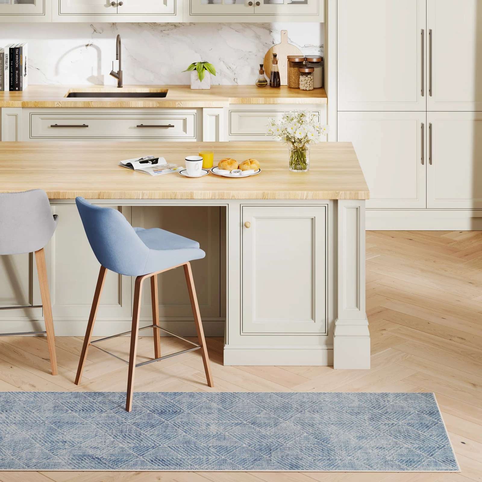 Washable Blue Geometric Runner - Plato - Image 5