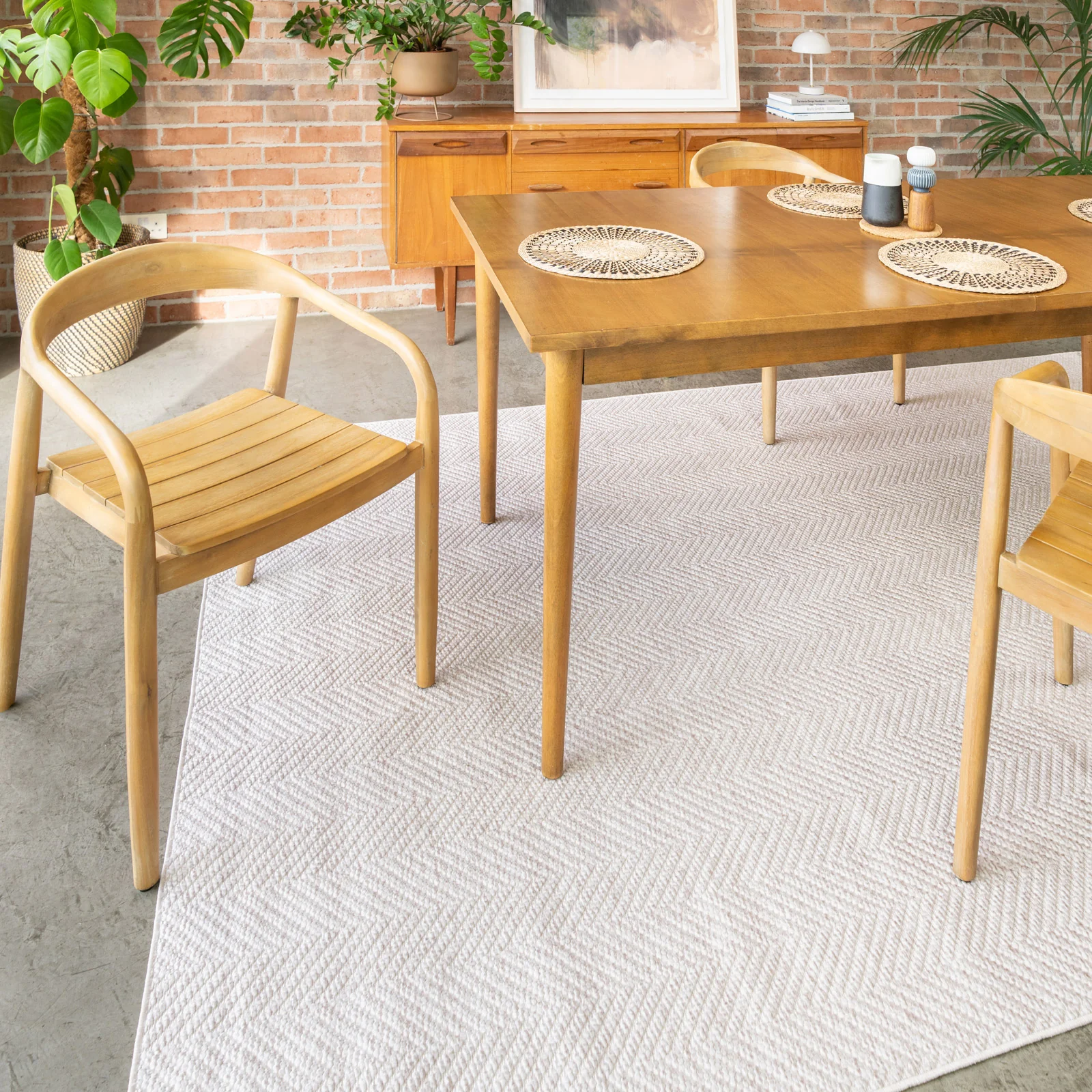 Washable Bobbled Beige Chevron Rug - Kate - Image 3