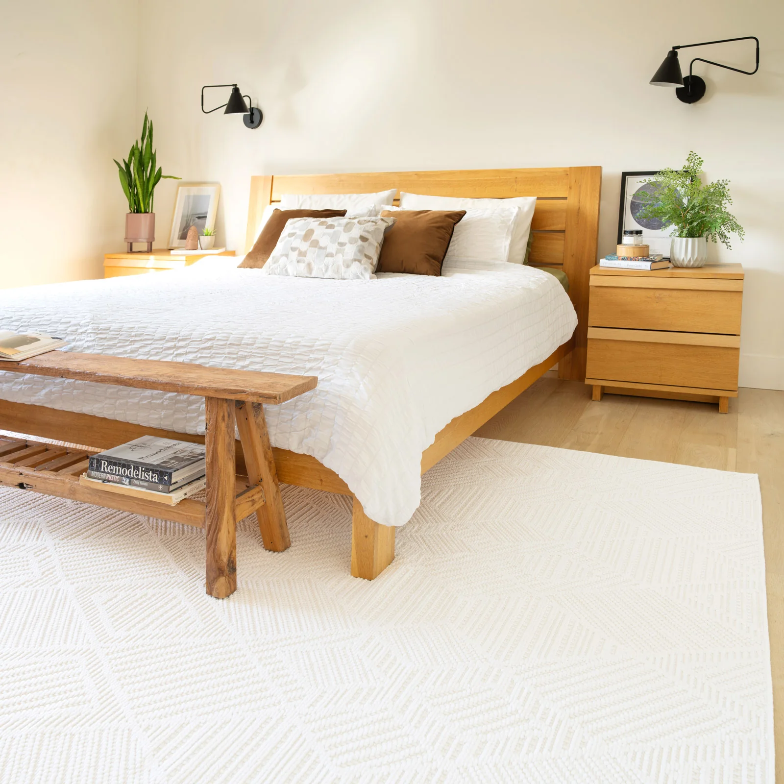 Washable Bobbled Cream Diamond Rug - Leah - Image 3