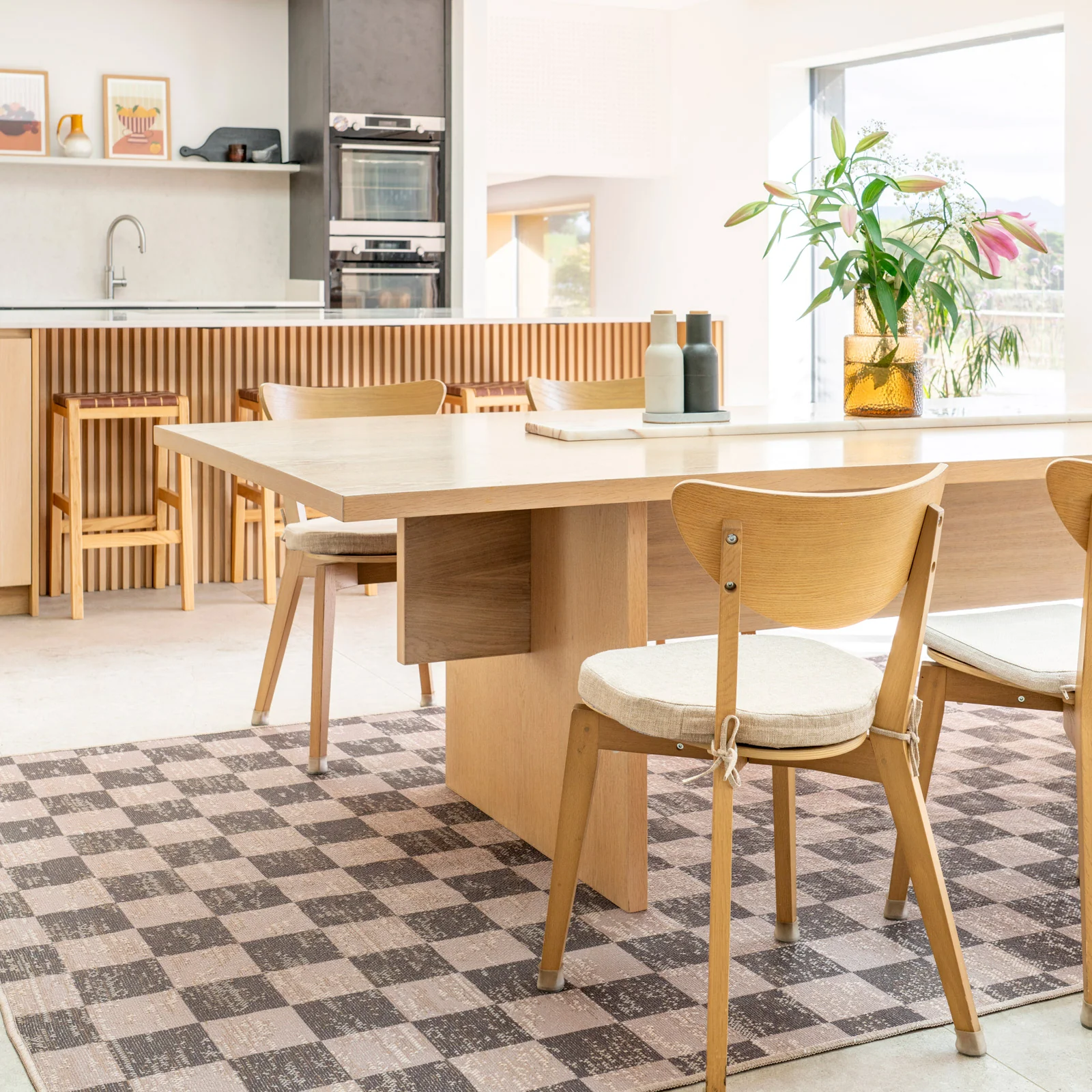 Washable Brown Checkerboard Jute Style Rug - Juno - Image 3