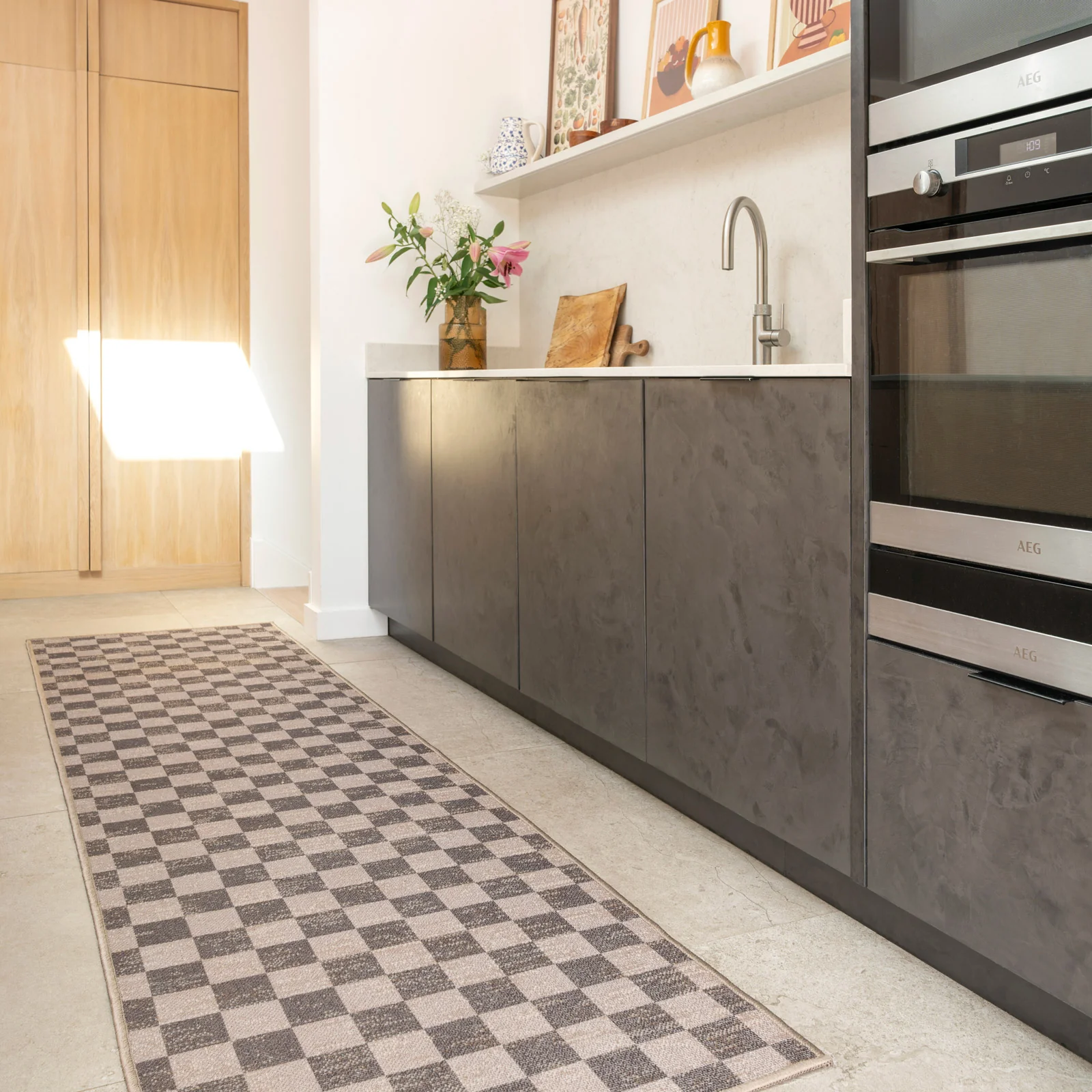 Washable Brown Checkerboard Jute Style Rug - Juno - Image 6