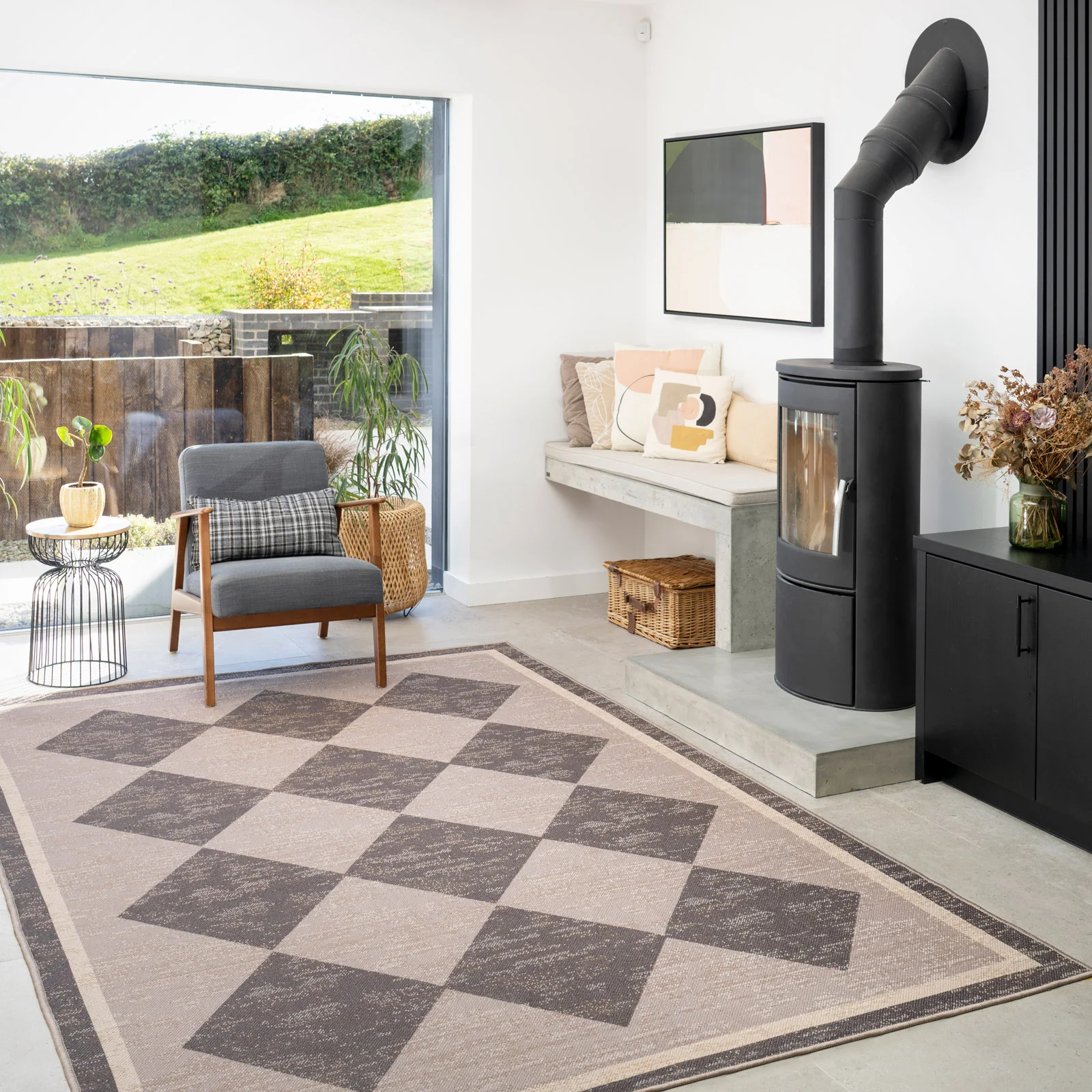 Washable Brown Harlequin Jute Style Rug - Suki - Image 4