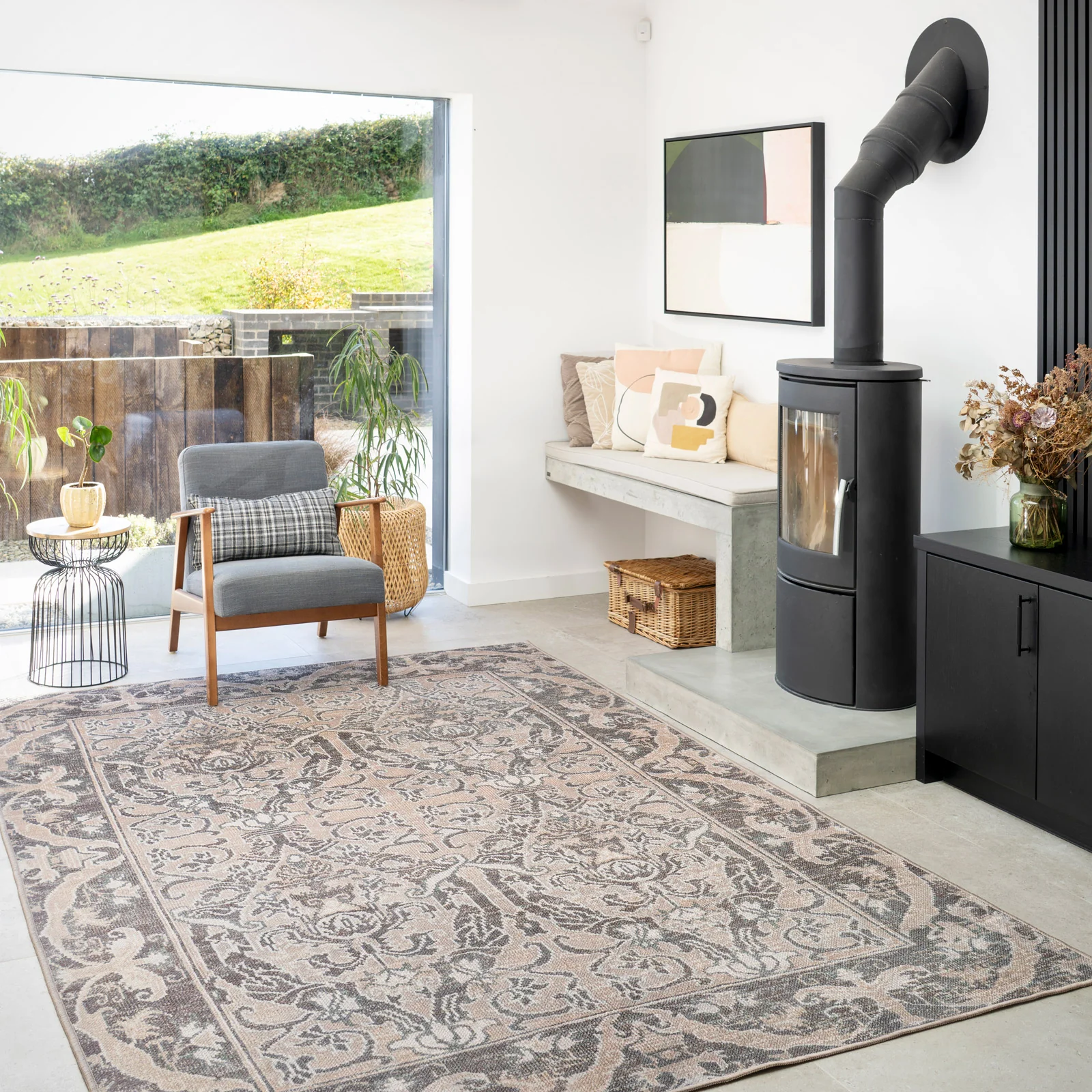 Washable Brown Ornate Jute Style Rug - Eden - Image 3