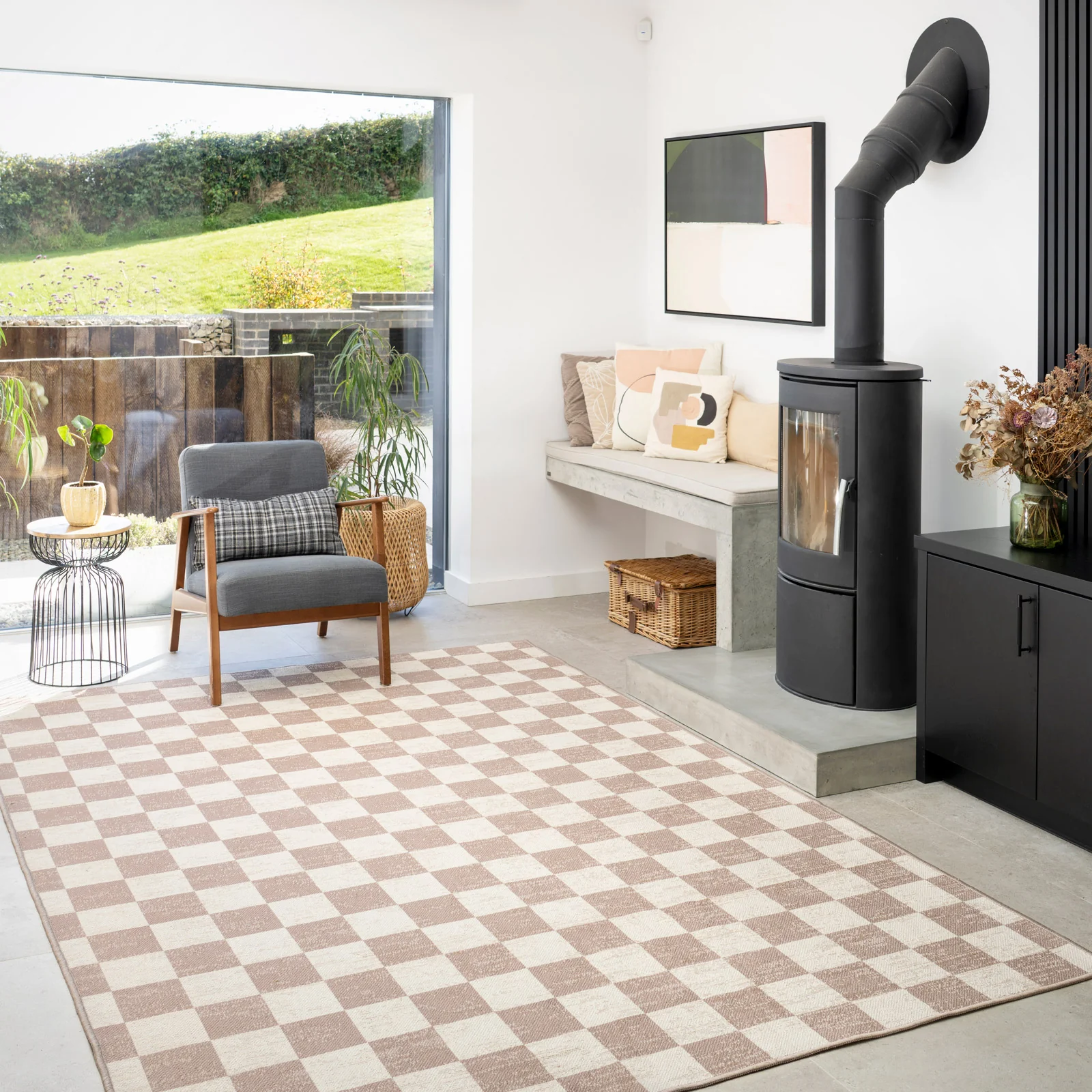 Washable Checkerboard Jute Style Rug - Noa - Image 4