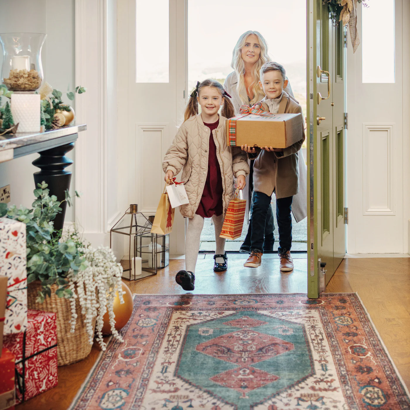 Flatwoven Washable Distressed Terracotta Green Boho Rug - Faro - Image 3